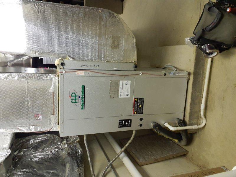 Performed seasonal maintenance on the geothermal heat pump air handler in preparation for winter operation. Inspected the cabinet interior, including the blower assembly, evaporator coil, electric heat contactors (HR1/HR2), and low-voltage wiring, and found no signs of frost, rust, or cracks. Verified condensate drain and loop piping connections and checked the air filter and ductwork condition, with the unit operating properly.