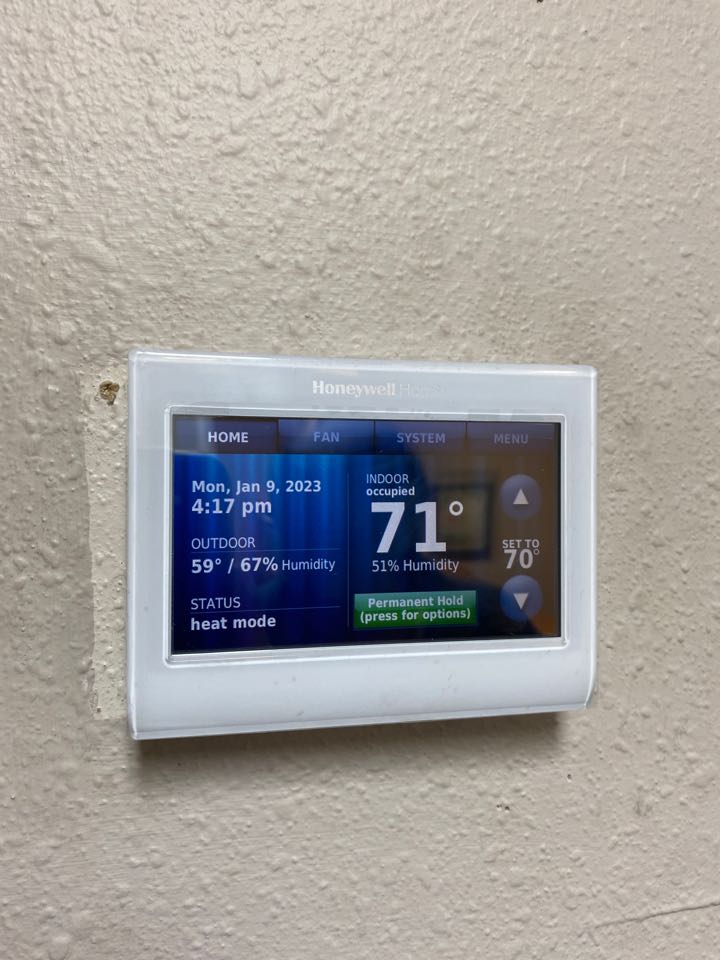 Chico, CA - Performed heating maintenance on both rooftop day & night 80% package units. Checked amperages of both indoor blower motors and inducer draft motors. Checked voltage and verified proper fuse conditions. Changed both indoor filters and checked all safeties and mechanical operations. Checked thermostat and temperature splits. Customer also wanted wifi programmable thermostat installed into west side building. Attached C wire and installed wifi programmable touchscreen thermostat. Set customer up with programmed schedule and wifi. Systems both now heating and operational at this time. Serviced customer on Sheridan Ave in Chico, CA. Chico, CA - Performed heating maintenance on both rooftop day & night 80% package units. Checked amperages of both indoor blower motors and inducer draft motors. Checked voltage and verified proper fuse conditions. Changed both indoor filters and checked all safeties and mechanical operations. Checked thermostat and temperature splits. Customer also wanted wifi programmable thermostat installed into west side building. Attached C wire and installed wifi programmable touchscreen thermostat. Set customer up with programmed schedule and wifi. Systems both now heating and operational at this time. Serviced customer on Sheridan Ave in Chico, CA.
