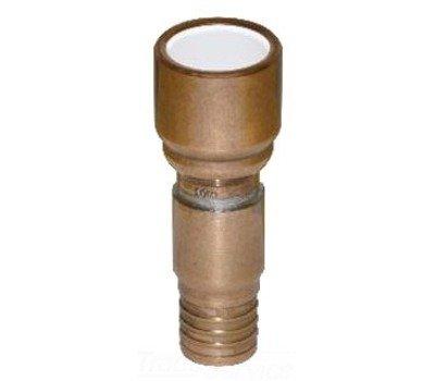 Inspected and documented plumbing connector fittings for estimation purposes. Photographed copper-alloy barbed fitting with internal gasket sleeve and threaded brass coupling component to assess compatibility and condition for upcoming installation or repair work.
