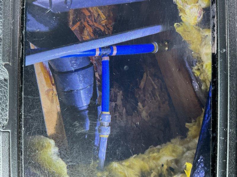 Customer heard water running under their home while in the bathroom. Plumber was able to locate busted water line in crawlspace and make a water line repair.