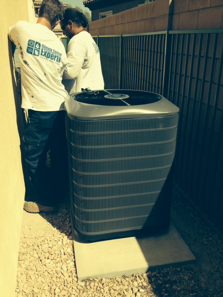 Installing a new Maytag 14 seer R410-A condenser and matching coil to replace a 15 year old Rheem unit that had a failed compressor for a maintenance agreement customer in the Northwest part of town near Silverstone golf course. 