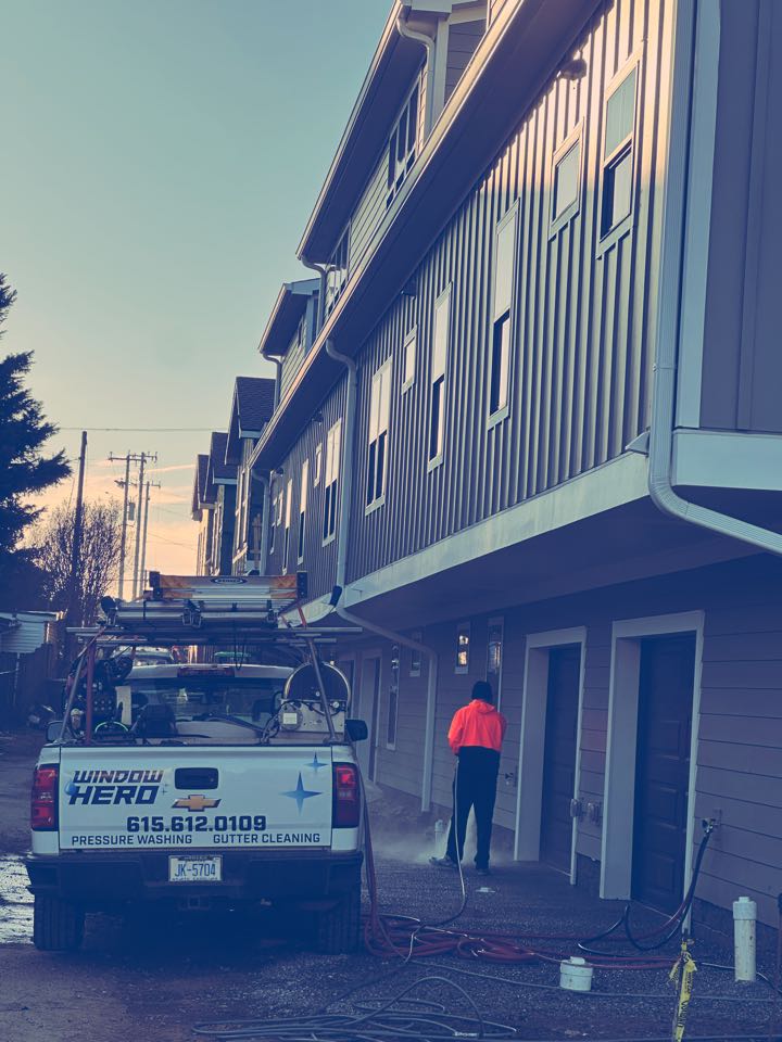 Nashville, TN - If you ever need your new home or business washed after it is constructed, give us a call! We are getting this building looking right near the Nashville fairgrounds!