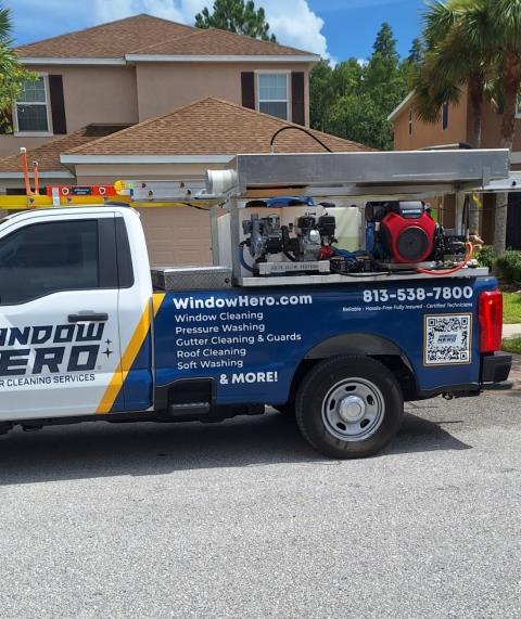 Tampa, FL - Revitalized Roof with soft wash, cleansing  service from grime and algae   We also Pressure  washed the driveway and hard-scapes  for a brand new look.  