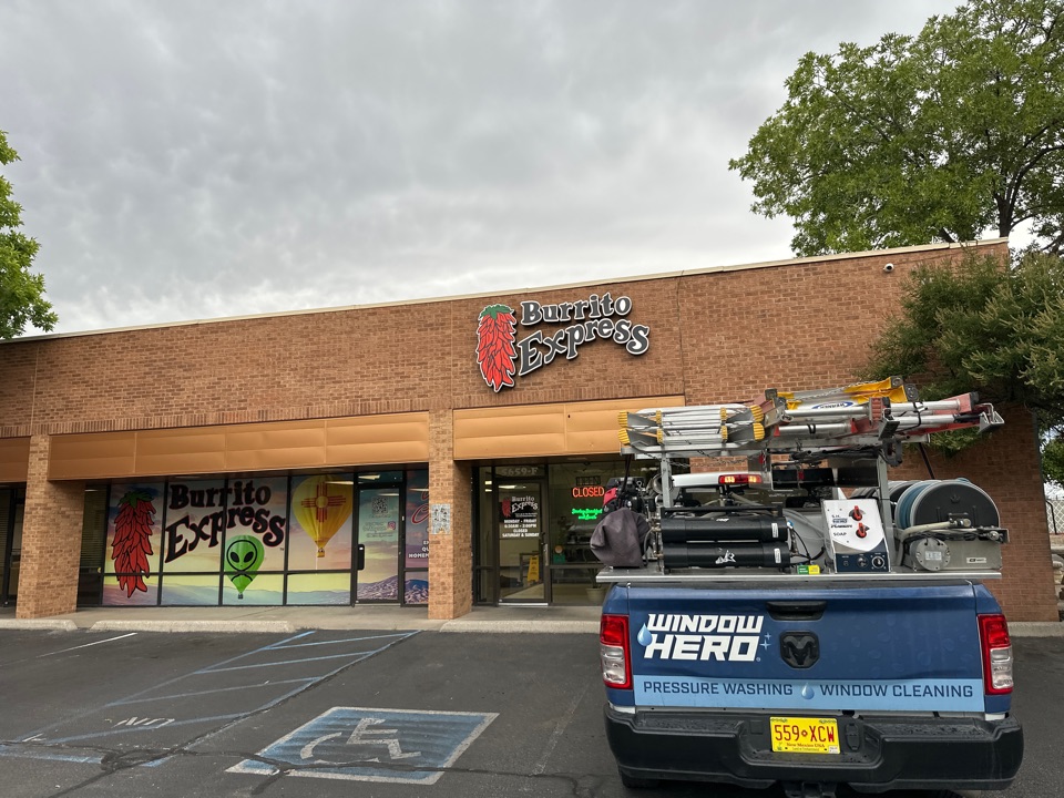 Albuquerque, NM - Window cleaning and interior window film removed for this new commercial company! Come get you a burrito and check out the new clear views