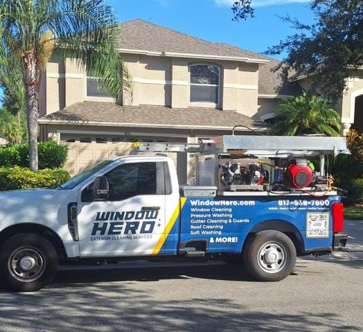 Tampa, FL - We completed a comprehensive exterior cleaning service at the customer’s residence, which included a soft wash house cleaning, no-walk roof wash, and exterior window cleaning.  Together, these services gave the home a dramatically cleaner, brighter, and well-maintained appearance