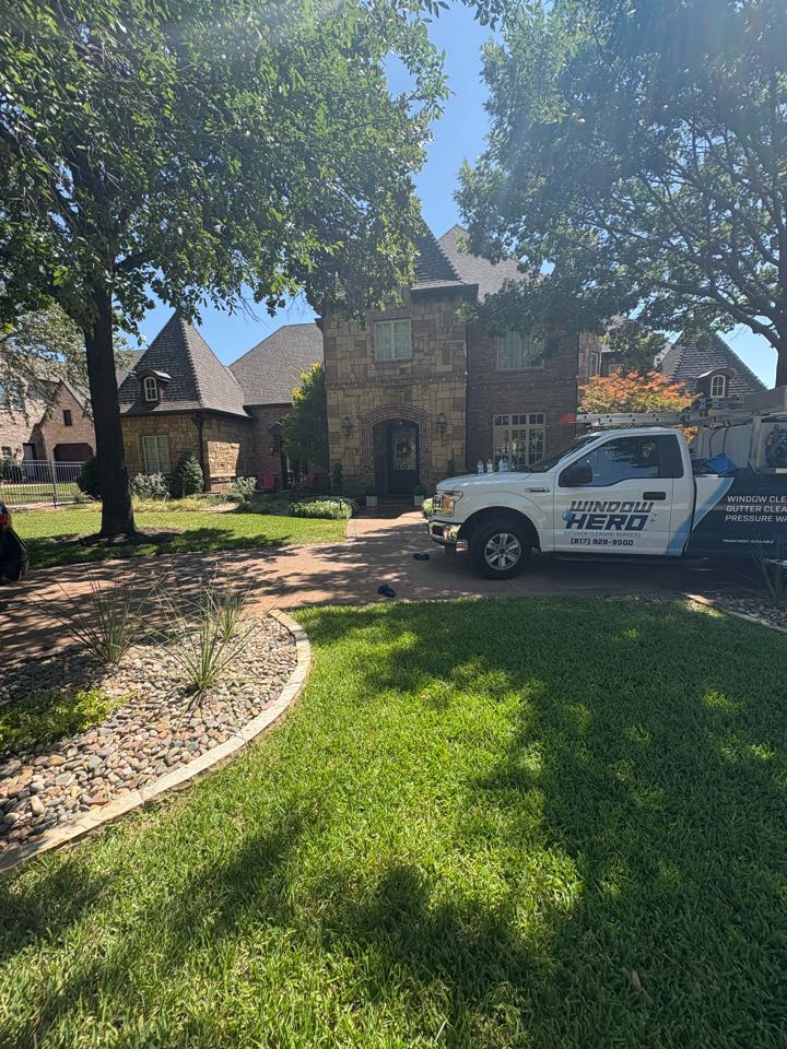 Southlake, TX - We gave this home a top-to-bottom refresh! First, we cleared out the gutters, removing leaves, sticks, and all the built-up debris so rainwater can flow freely and protect the home from water damage. Then we moved on to the exterior windows, washing away dirt, dust, and streaks until the glass sparkled in the sunlight. The result? A cleaner, brighter home with gutters ready for any weather and windows you can practically see right through!