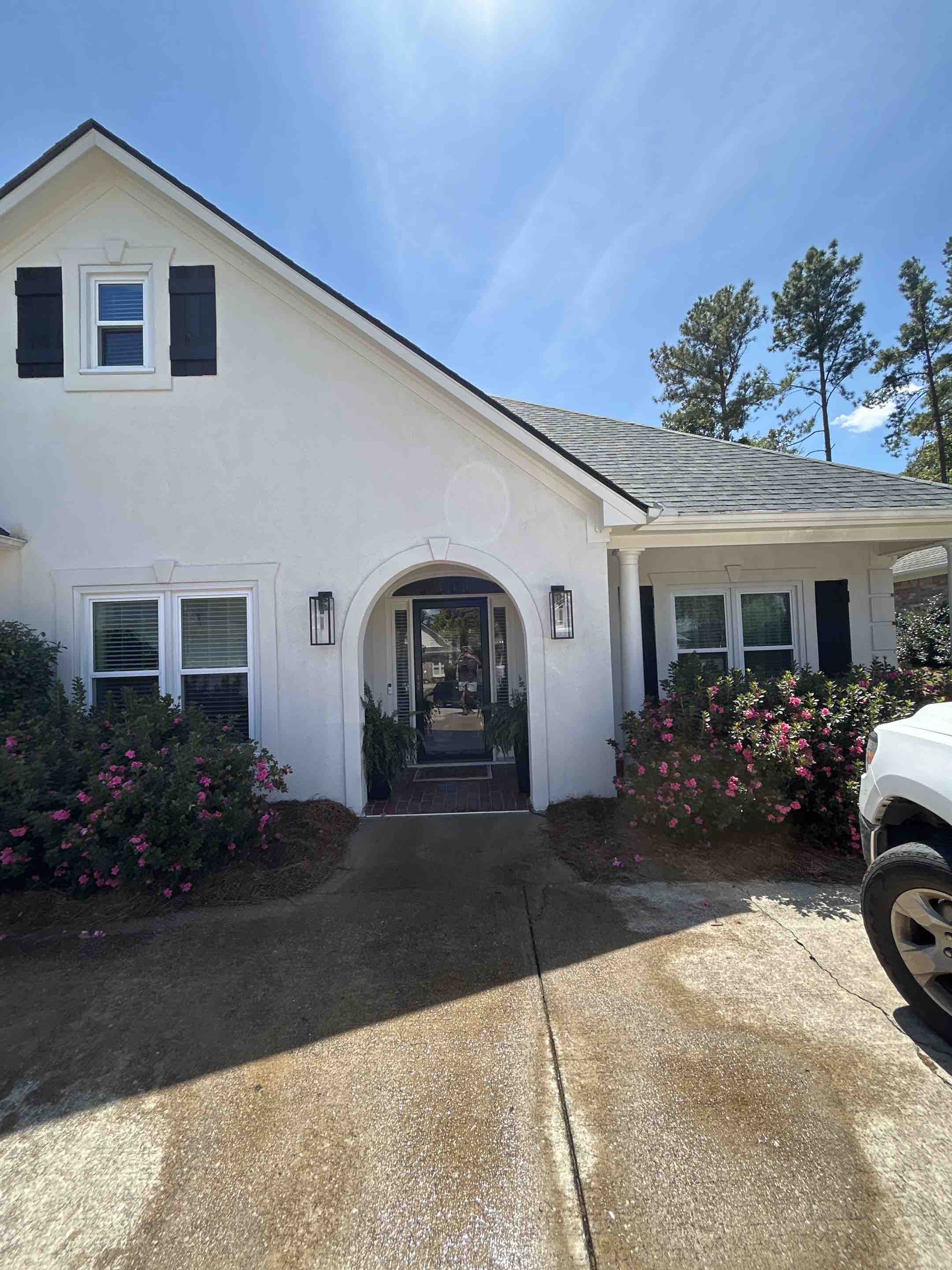 Birmingham, AL - Did a health wash here with exterior windows and a screen removal and cleaning as well as a back patio pressure washing and a back retaining wall pressure washing