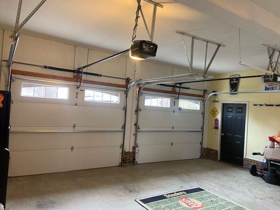 Installed two 9x7 Hormann ThermaSafe insulated steel back single one car garage doors and one Liftmaster belt drive Wi-Fi opener. 