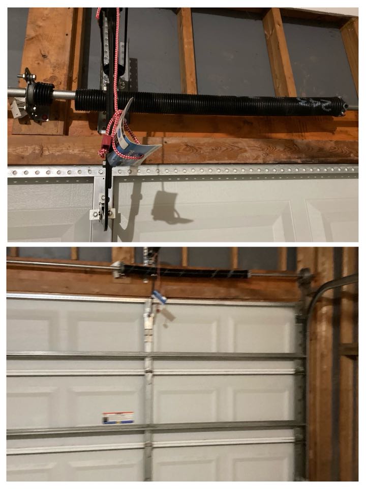 Replaced a single broken spring on a single one car metal garage door.