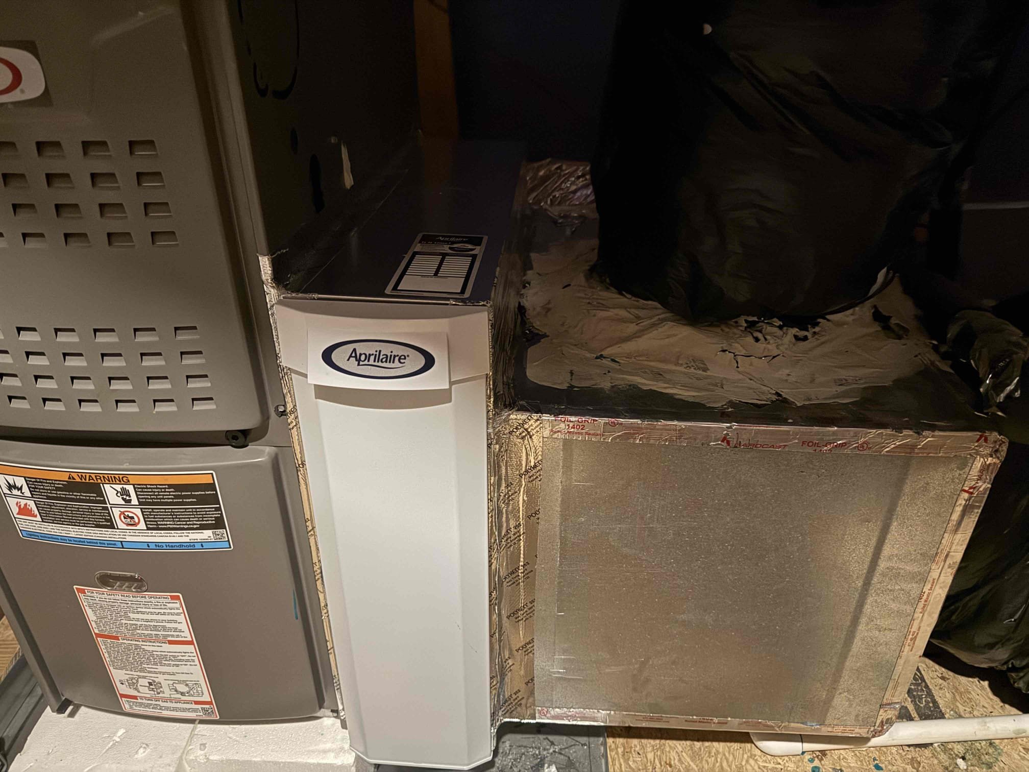 April air to be installed on the return Plenum. Return Plenum is located on the right side of the system with three return attachments. This will go between the Plenum and the system.