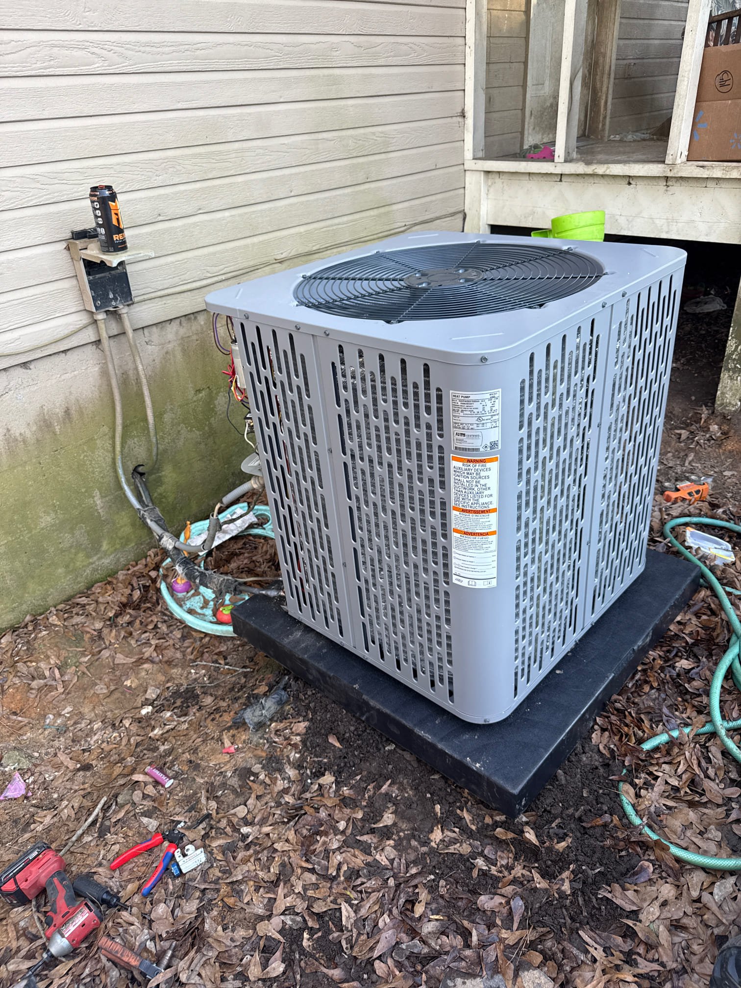 Arrived on job finished complete install of system need to return to put on thermostat system. We’re not going to cooling got them up and running in heat for tonight. We’ll have to go back to put on a thermostat.