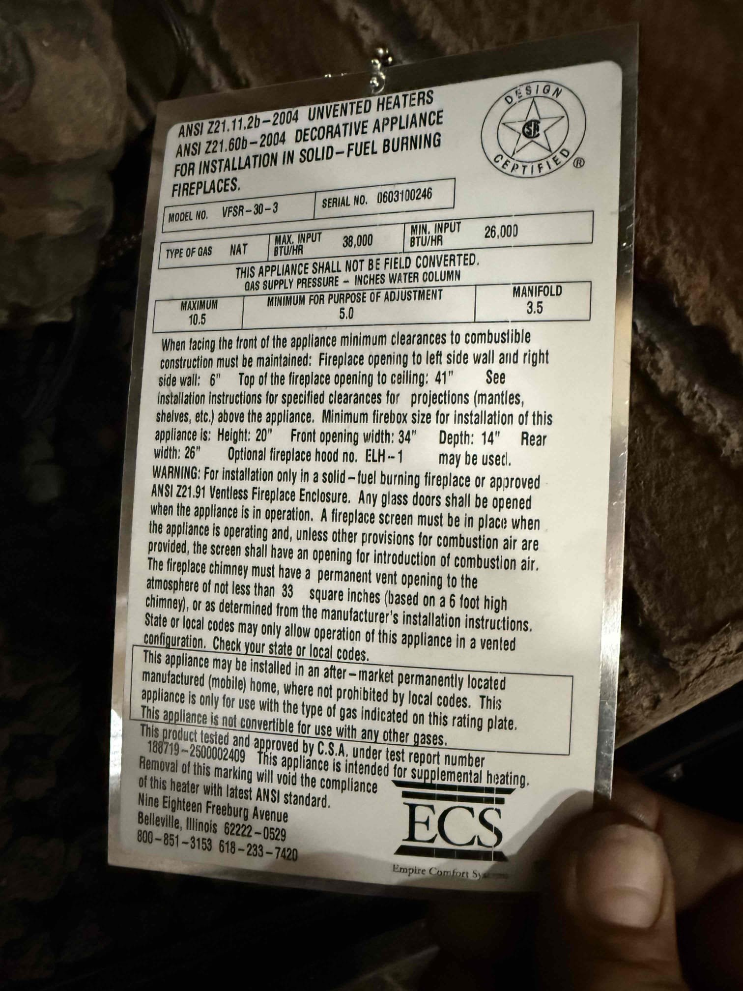 Installation of new spark igniter/thermocouple/Thermo pile on the gas logs. This comes in a pre-fabricated set up where one part can’t be changed alone, but has to be changed and it’s entirety.