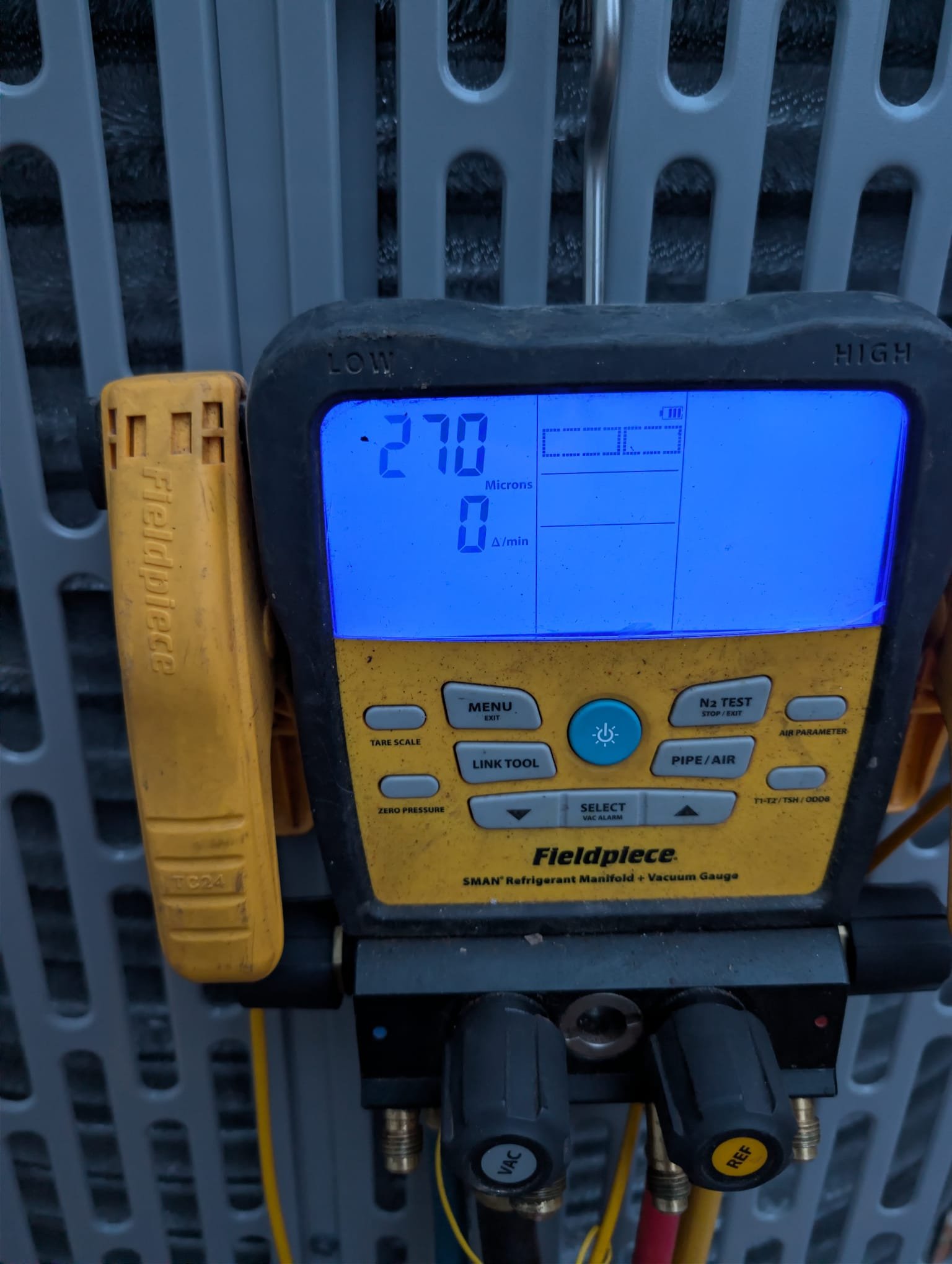 Installed new 3.5-ton heat pump air handler and new duct work. Installed new pad, whip, disconnect, thermostat, and 2 surge protectors. Ran new line set and thermostat wire to the outdoor heat pump. Installed new condensate pump with new vinyl tubing. Verified system in heating mode. System is operational at time of departure.