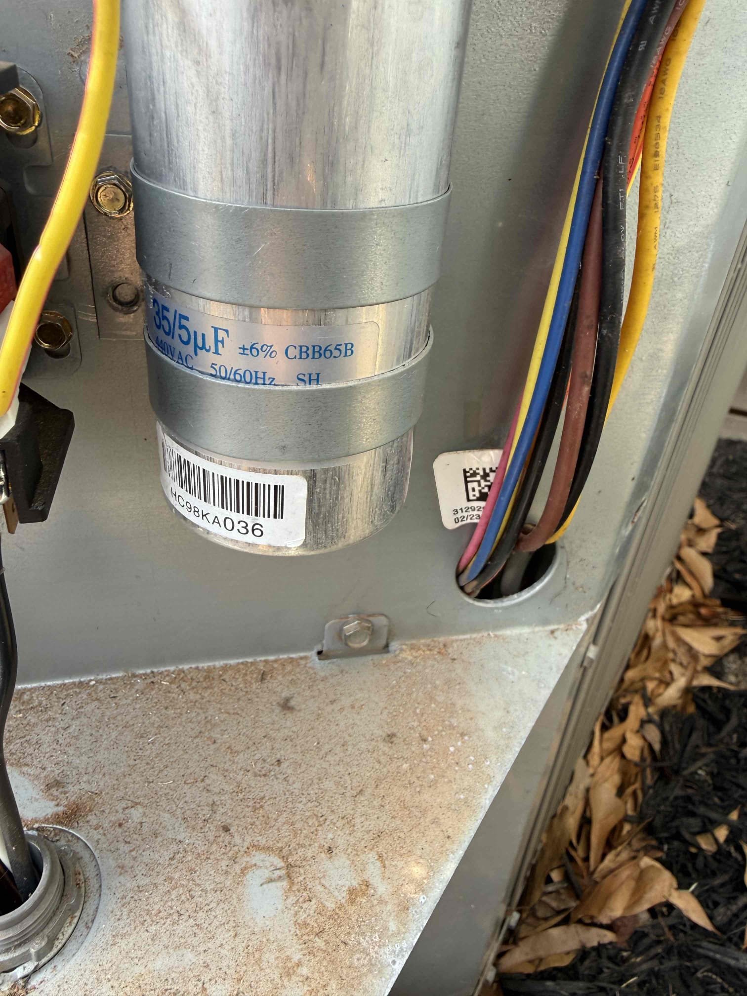 Installation of new 35/5 microphone capacitor due to the capacitor being 14 points low on herM. Indoor unit is on the third floor in the attic.