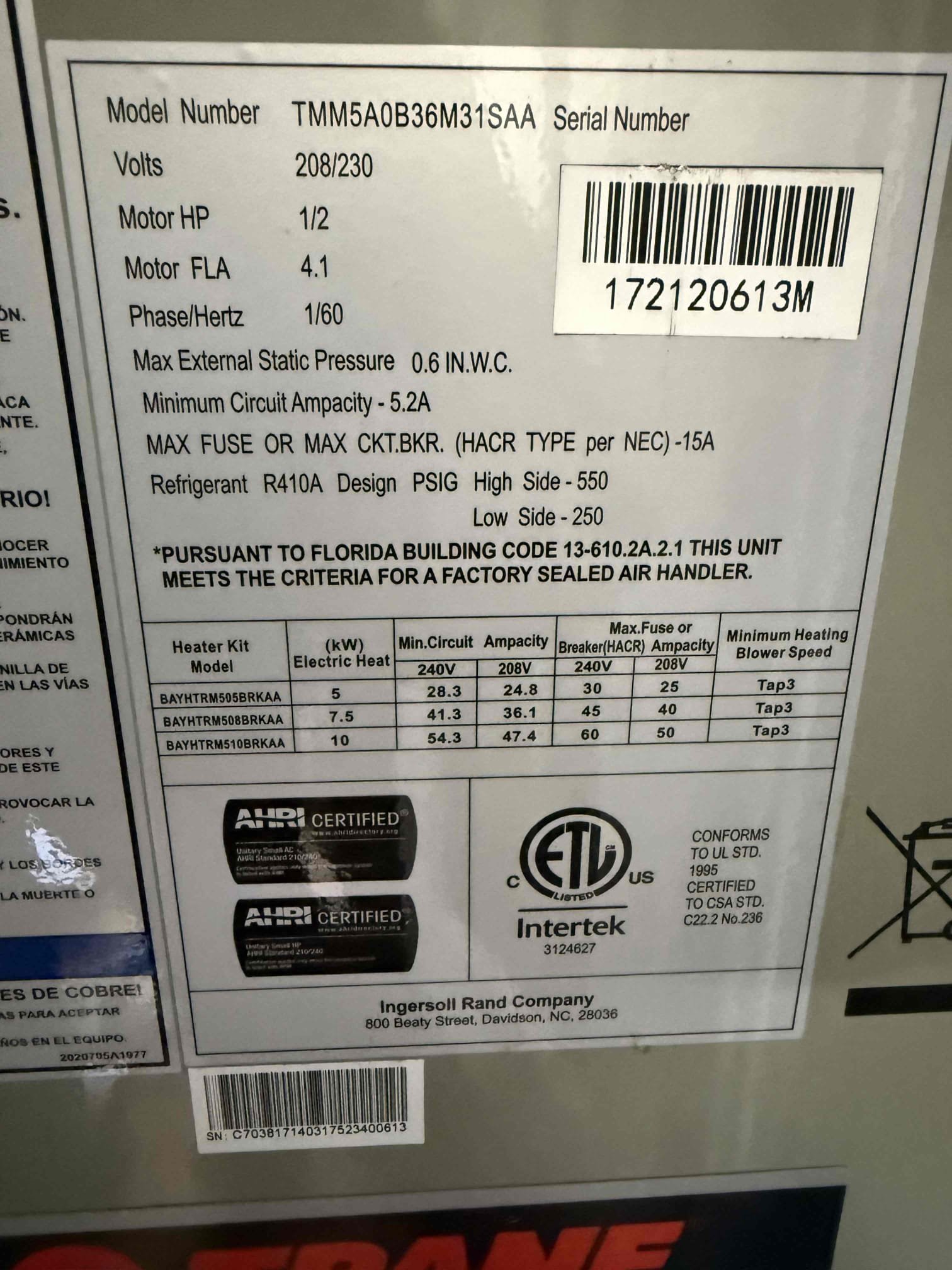 
Charge system 1 pound of 410 a. sub cool super heat is off. Pressures are low for the ambient temp outdoors.