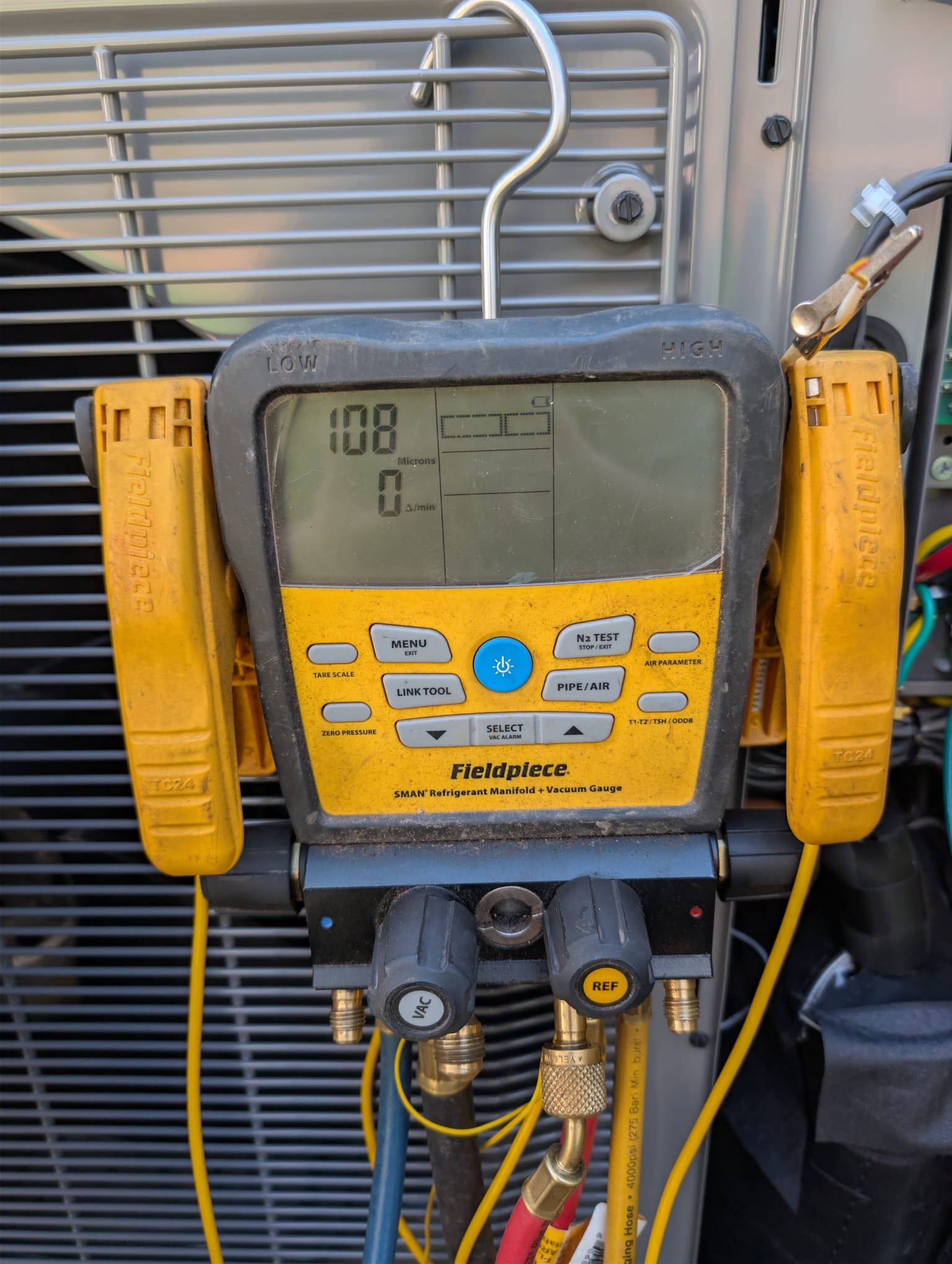 Replaced 4-ton dual fuel system with new condensate pump April Aire and return plenum. Installed new pad, disconnect, whip, surge protector, thermostat, and a 20x20x4 April Aire. Verified operation in cooling mode. System is operational at time of departure.