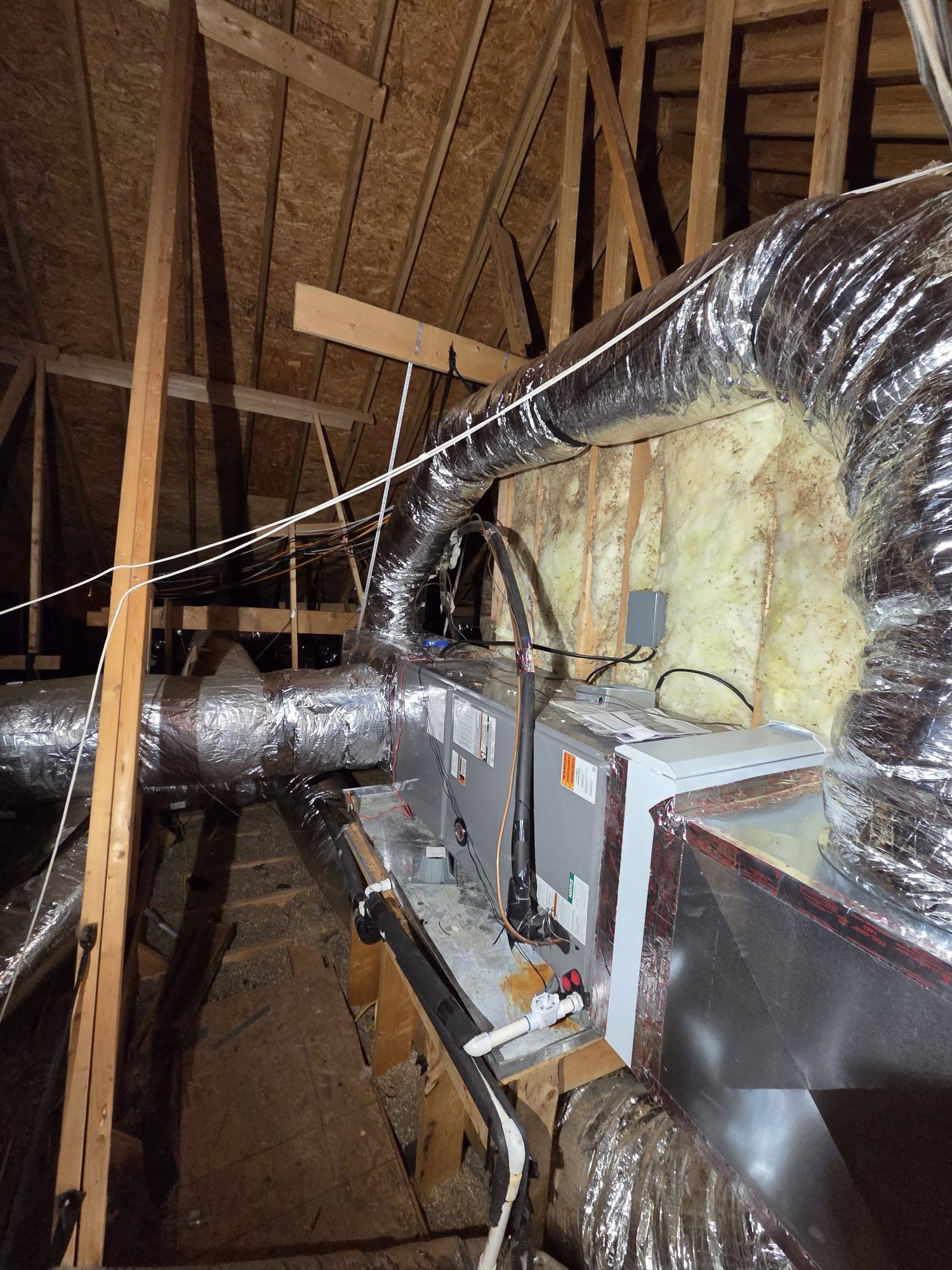 Built a 4ft plenum, moved the upstairs zone trunk off of the main trunk and upsized to a 12" and upsized the main zone trunk to an 18". Extended the bypass to give the air time to cool down or heat up. Moved the DAT sensor from the return to the supply. Installed new return plenum and installed reme Halo. Verified system in cooling mode. System is operational at time of departure.