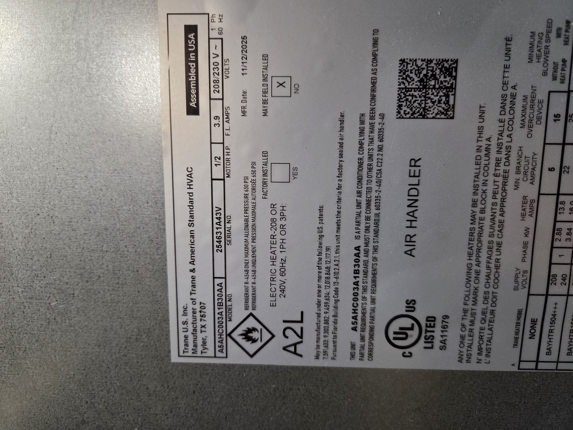 Installation of new 2 1/2 ton heat pump/air handler split in the crawlspace. To be installed with April Aire advanced filtration. Ran new line set and installed new condensate pump. Replaced breakers for correct size. Labeled breakers we replaced. Verified operation in heating mode. System is operational at time of departure.