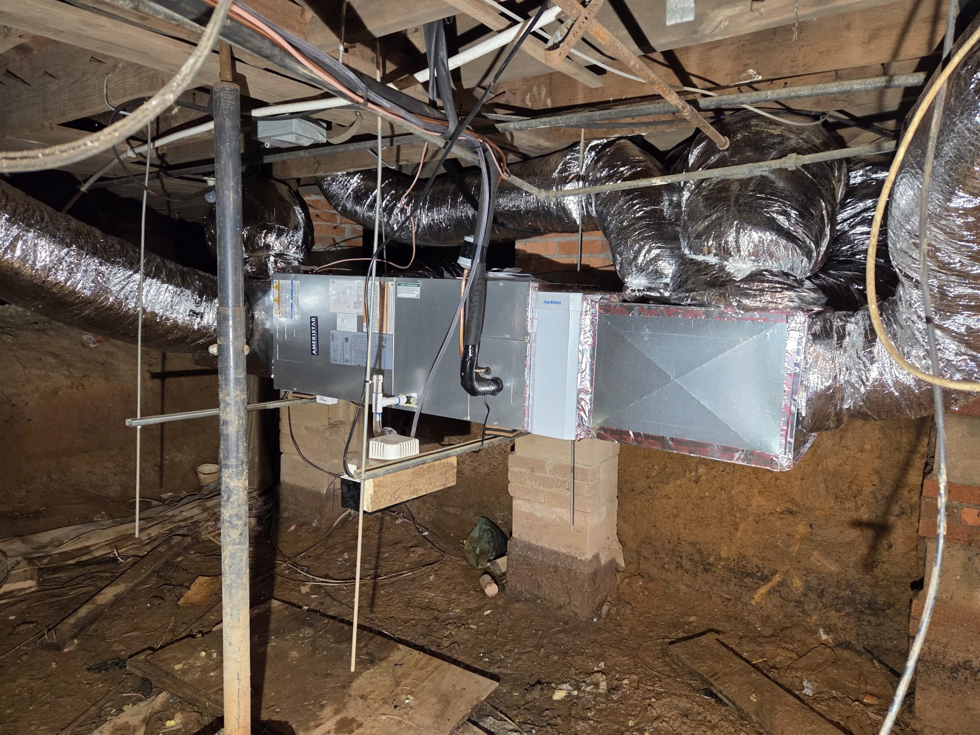 Replaced duct system with a 2.5 ton duct design reconnecting all 5 existing return runs and cutting in a 6th return. Installed uv light in return side of evaporator coil. Verified system in heating. System is operational at time of departure.