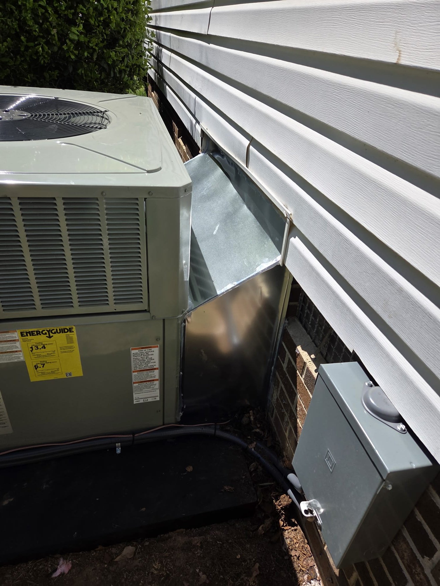 Installation of 3 Ton heat pump package unit with auxiliary heat kit and flashing from unit to house.

Replaced 3-ton heat pump package unit with a new pad, sub panel, 2 whips, thermostat, and new flashing to protect ductwork and keep animals out of crawlspace. Verified operation in cooling mode. System is operational at time of departure.