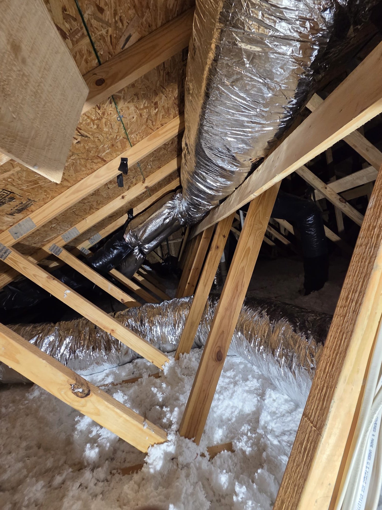 Replaced duct work with 4 trunk lines reconnected 22 supplies and ran 4 returns upsizing a 12 to 14 at the stairs. Installed 2) 20x20x4 Aprilaire filters with new return and supply plenums. Verified zone dampers were operational. Verified system in cooling mode. System is operational at time of departure.