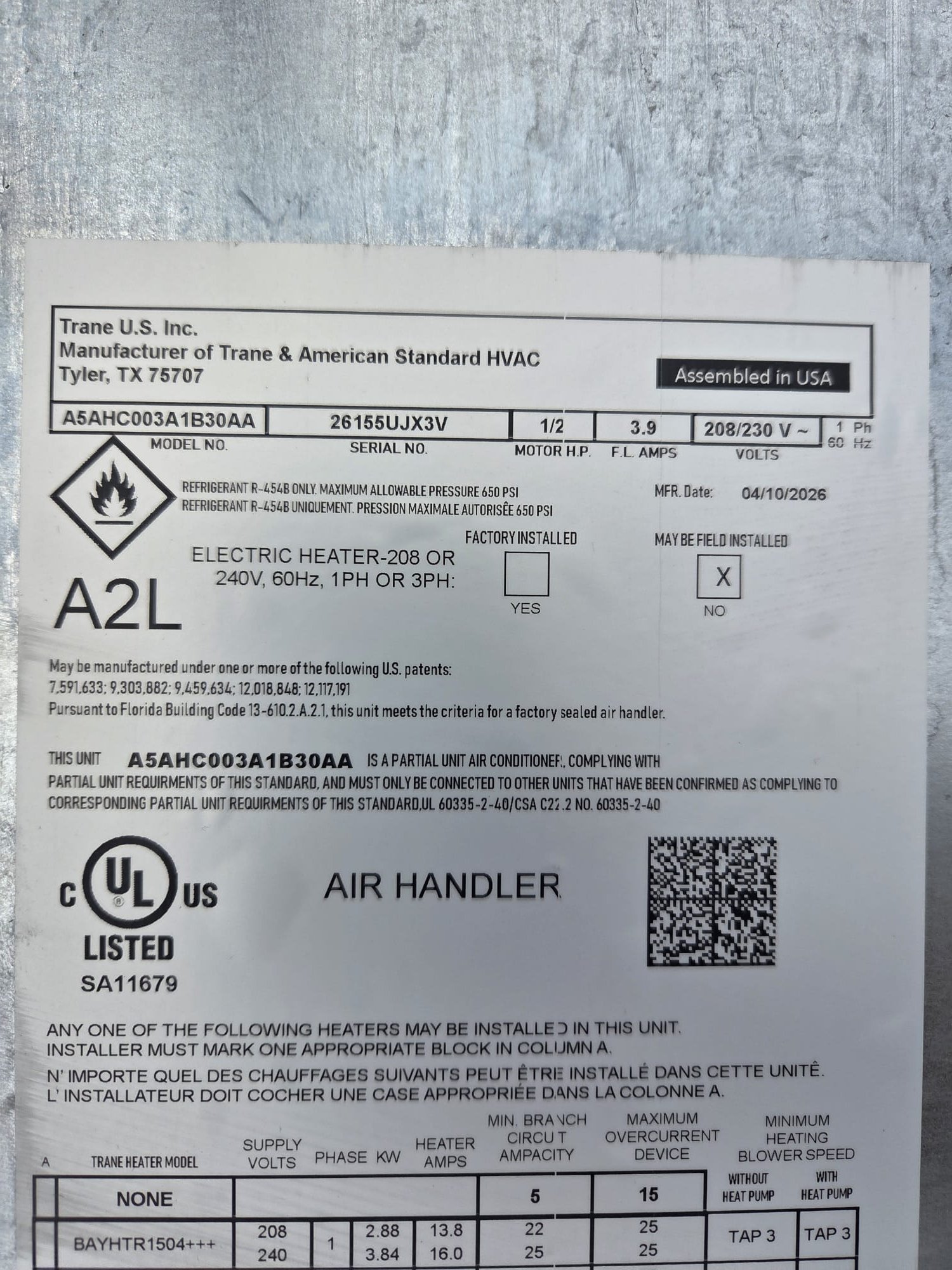 Replaced 2.5 ton heat pump and air handler. Replaced pad, disconnect, whip, thermostat. Flushed line set. Installed 2 float switches. Installed 16x20x4 aprilaire filter cabinet. Verified operation in cooling mode. System is operational at time of departure.