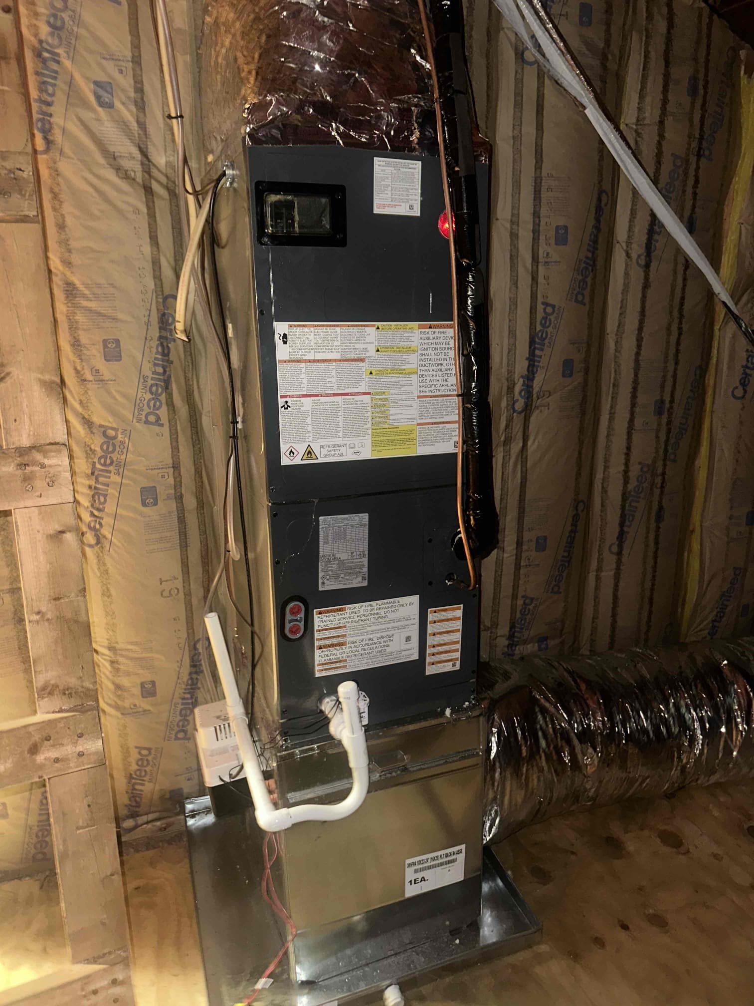 Arrived on site and performed a complete diagnostic evaluation of the system. Upon inspection, found the system is not operating properly due to multiple issues affecting overall performance and drainage. Discovered a restriction within the evaporator coil, which is causing improper refrigerant flow and contributing to condensate drainage issues. The evaporator coil also appears to be internally restricted/clogged and will need to be replaced to restore proper system operation and efficiency.

Additionally, found the indoor unit is not level and is leaning back toward the wall, causing condensate water to collect improperly in the rear section of the drain pan instead of draining correctly through the condensate line. This condition is contributing to repeated drainage problems and potential overflow concerns.

At this time, recommendations are to replace the evaporator coil and return to properly level and secure the unit to ensure correct condensate drainage, proper refrigerant flow,