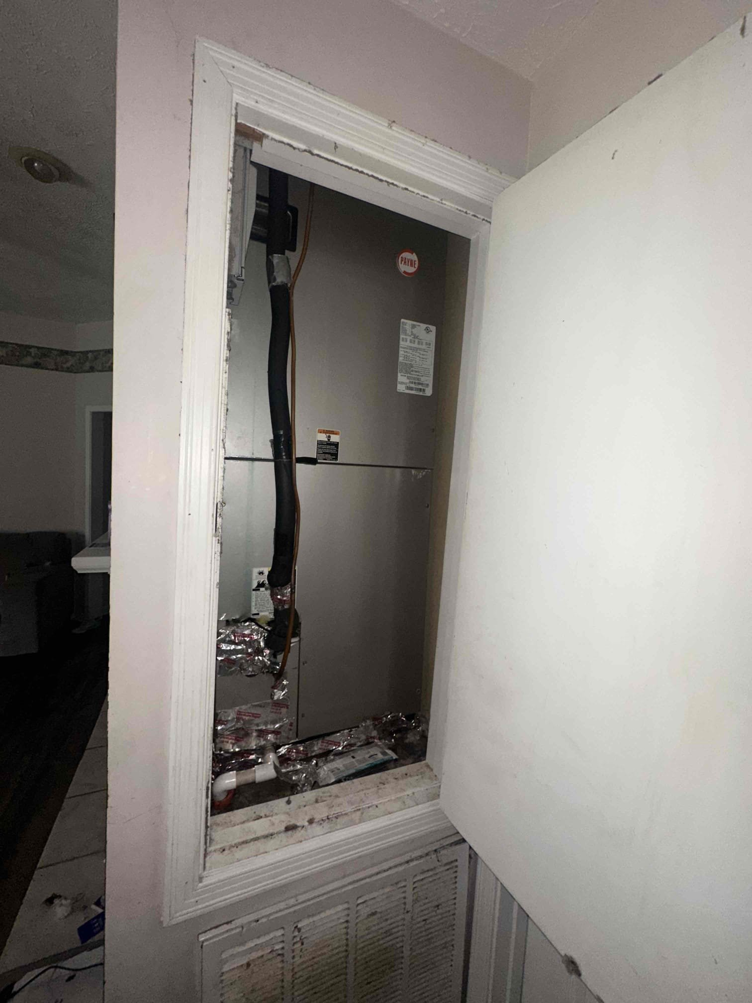 Arrived on job and performed a full system evaluation. Upon inspection, found the system was improperly installed from the original installation. The outdoor condensing unit is a 2023 Goodman R-410A system, while the indoor evaporator coil is an older R-22 coil manufactured in 2008. Due to the mismatch in equipment and refrigerant design, the system is not configured for proper operation or efficiency.

Further inspection revealed the liquid line sizing is incorrect and undersized for the equipment application, which can negatively impact refrigerant flow and overall system performance. At the time of service, these installation-related issues were the primary cause of the system not operating properly.

No additional mechanical failures were found during today’s visit. However, due to the mismatched equipment and improper installation setup, the system cannot operate at manufacturer specifications and may continue to experience performance and reliability issues until corrected proper
