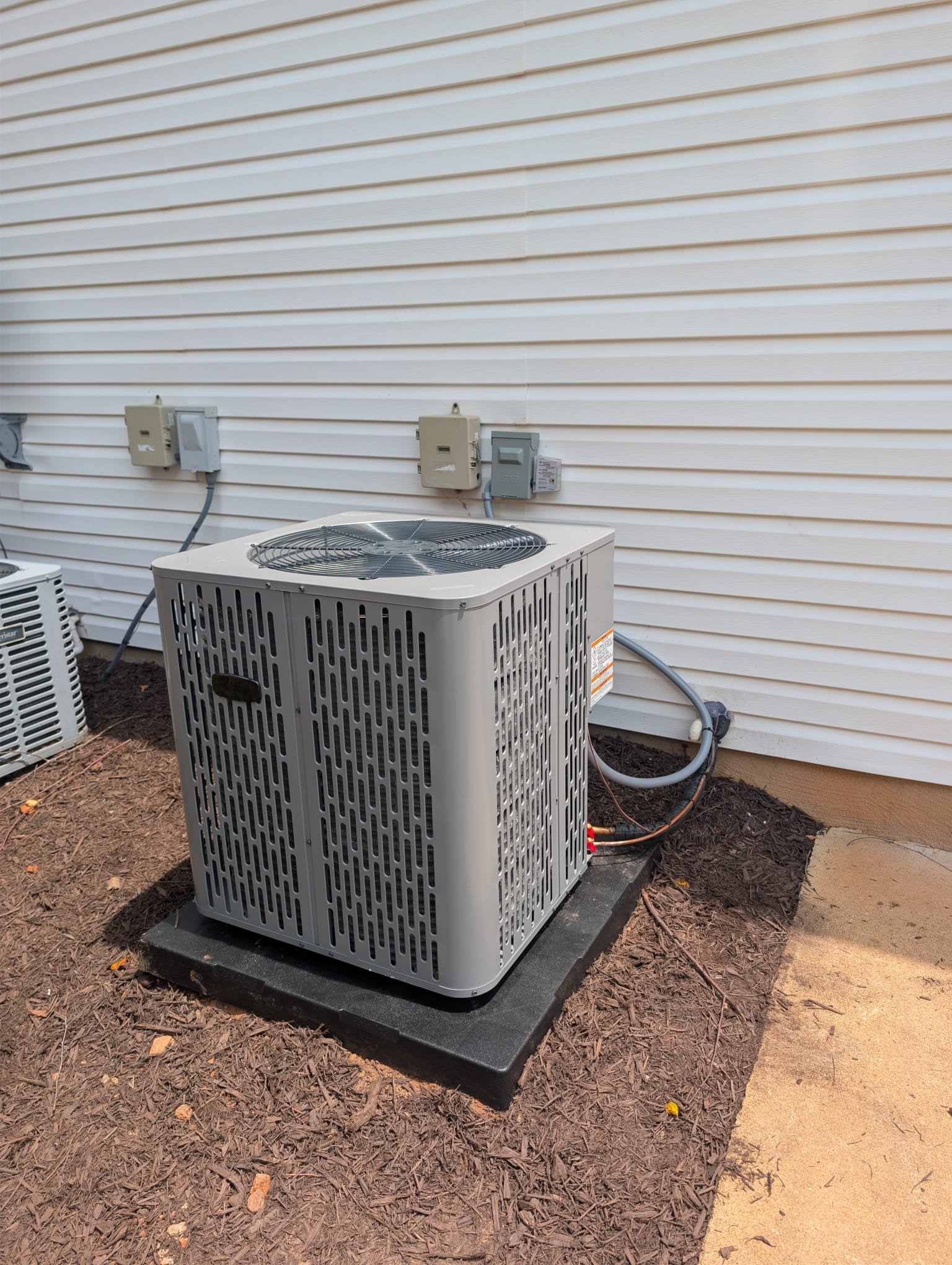 Installation of 2Ton HP/AH
*Pad *Whip *Thermostat *Warranty 10Yr. Parts / 1Yr. Labor
*Disconnect *454B *1Yr. Maintenance Agreement

Replaced 2 ton heat pump and air handler. Replaced pad, disconnect, whip, thermostat, and drain pan. Installed 2 float switches. Reconnected plenums. Verified operation in cooling mode. System is operational at time of departure.