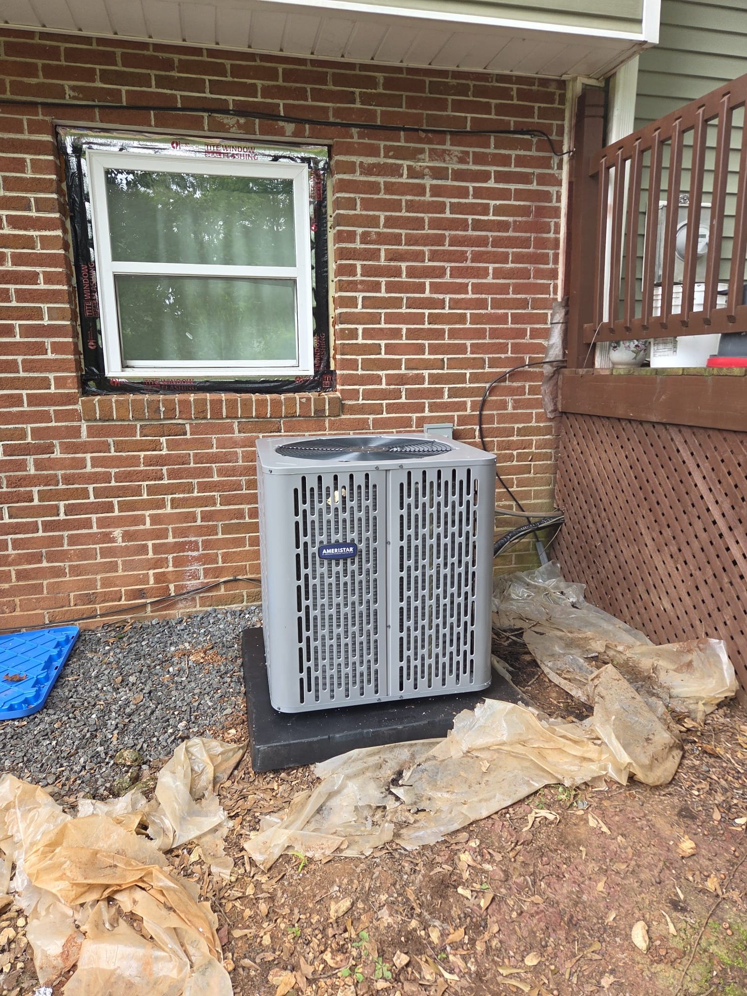Replaced 2.5-ton heat pump air handler. Replaced pad, disconnect, whip, thermostat. Verified operation in cooling mode. System is operational at time of departure.