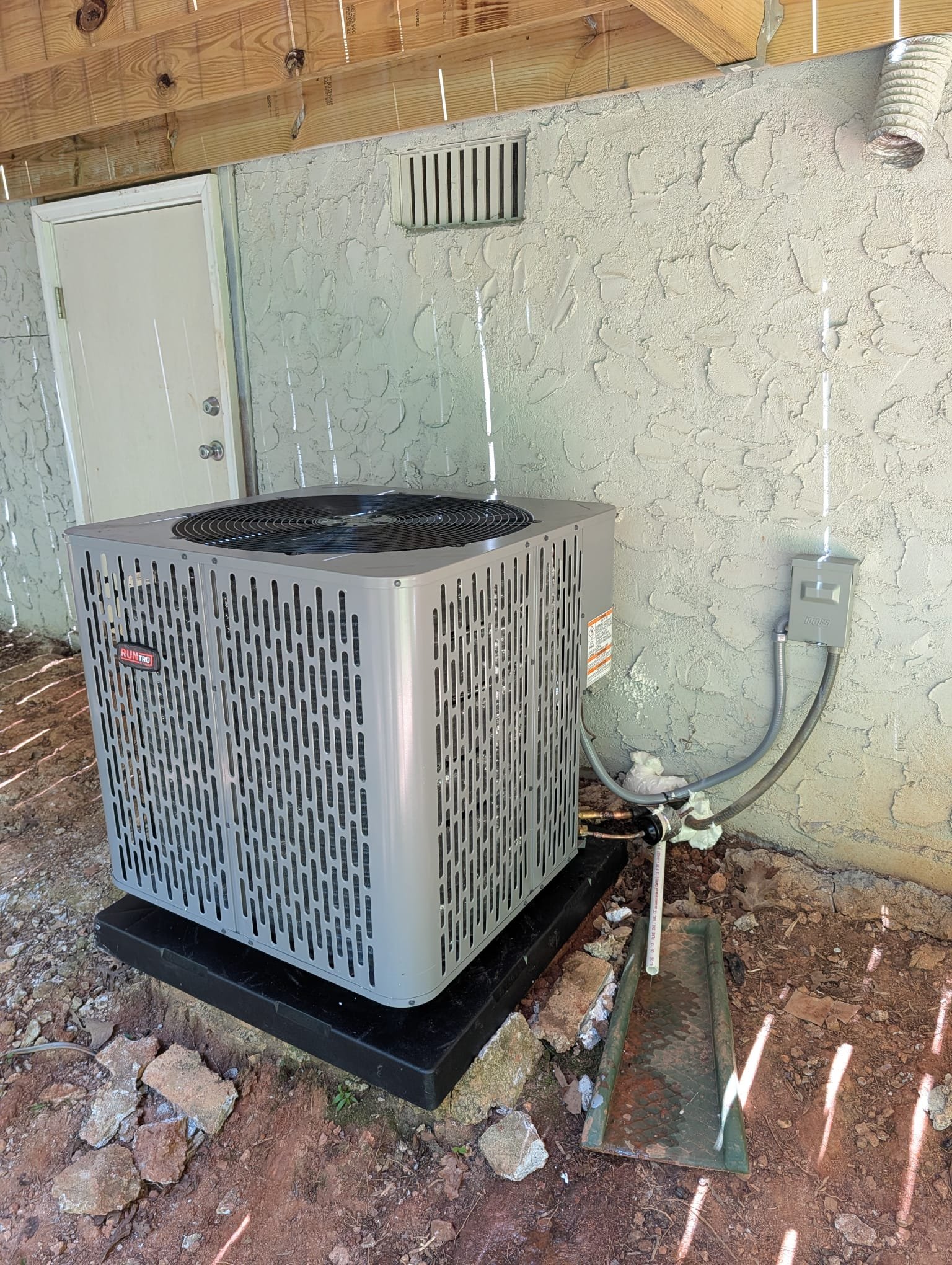 Installation of 3Ton HP/AH
Ameristar *Pad *Whip *Disconnect *Thermostat
*Warranty 10Yr. Parts / 1Yr. Labor *5Yr. Maintenance Agreement *454B

Replaced 3 ton ac/coil and electric furnace. Ran new line set. Replaced pad, disconnect, whip, and thermostat. Installed new 20x20x1 filter grille. Verified operation in cooling mode. System is operational at time of departure. 