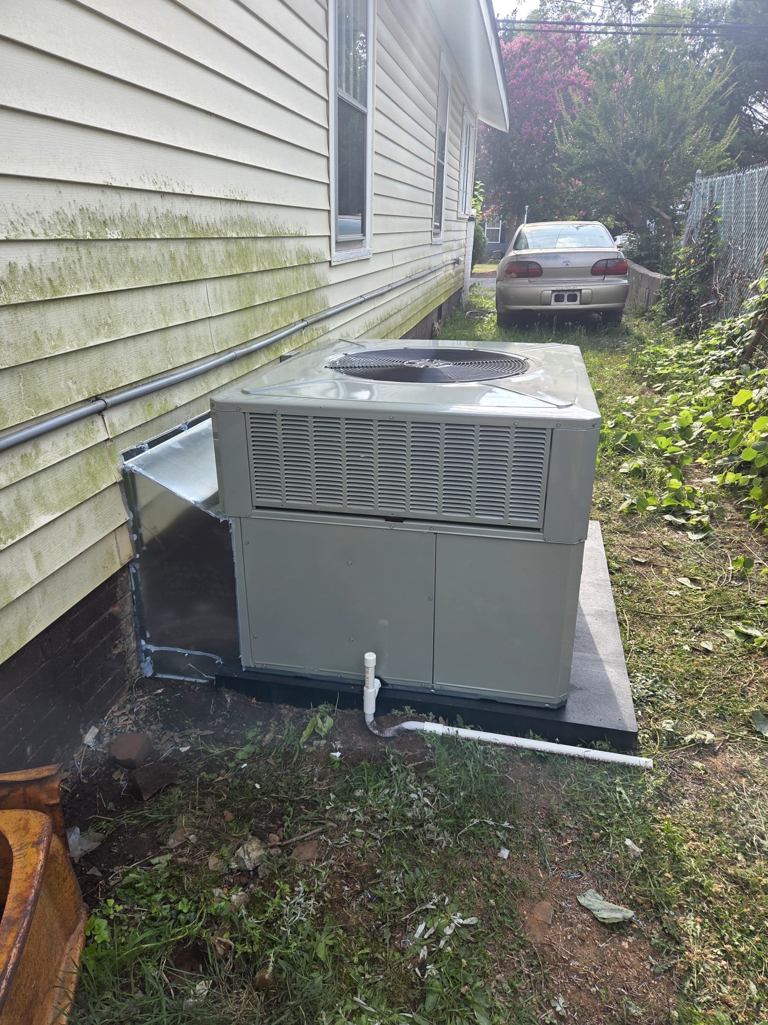 Replaced 2 ton gas package unit. Replaced pad, disconnect, whip, and thermostat. Rerouted gas line and power whip to the opposite side to be on the correct side of the new package unit. Reconnected duct work and built new flashing. Verified operation in cooling mode. System is operational at time of departure.