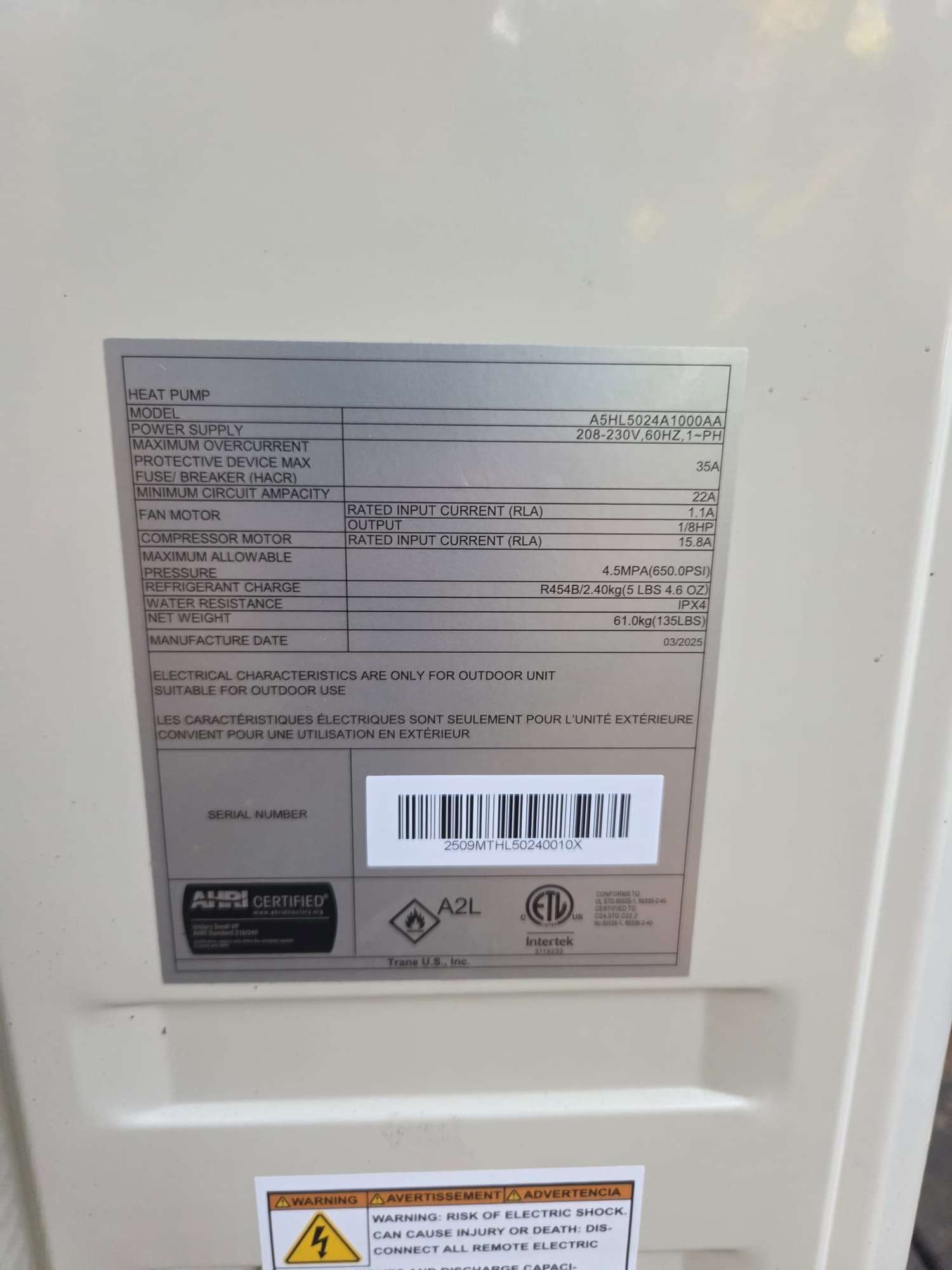 Replaced 2 2ton heat pump air handlers with 16 seer side discharge and variable speed air handlers. Replaced pads, pan, disconnects, whips, and installed surge protection on outdoor units. Installed 2 float switches in upstairs system. Replaced both plenums and upsized ducts on downstairs system. Verified operation in cooling mode. Systems are operational at time of departure.