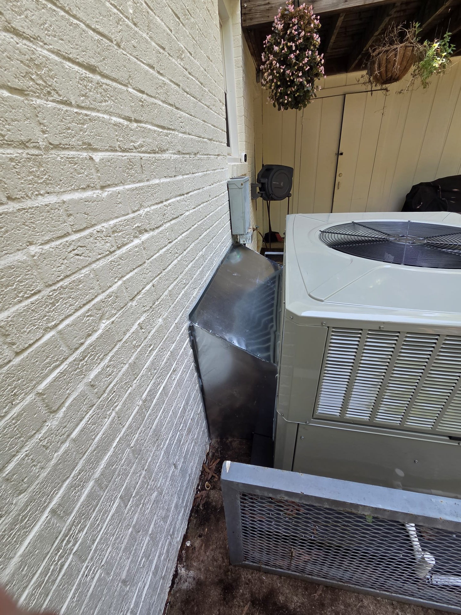 Replaced 4ton heat pump package unit. Ran 2 new whips and installed 2 surge protectors. Placed pad and built transitions to make ductwork fit the package unit. Built new flashing and sealed with silicone. Replaced thermostat. Replaced bad breaker inside subpanel. Verified operation in cooling mode. System is operational at time of departure.