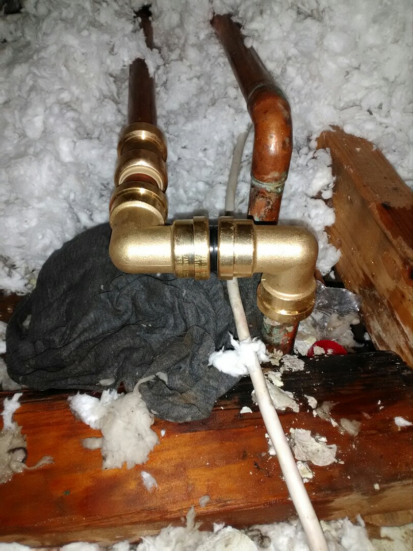 Repaired leak in attic