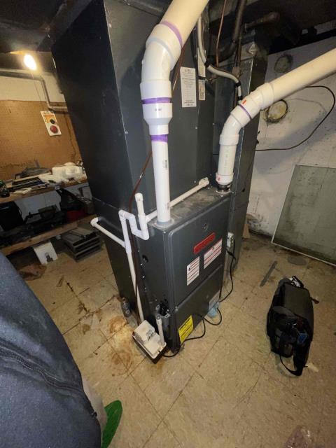 Performed furnace inspection and tune-up. Replaced thermostat batteries, cleared water from the pressure switch port, cleaned the condensate trap, adjusted the gas pressure, and completed combustion analysis. System is running safely and efficiently for the season! 🔥