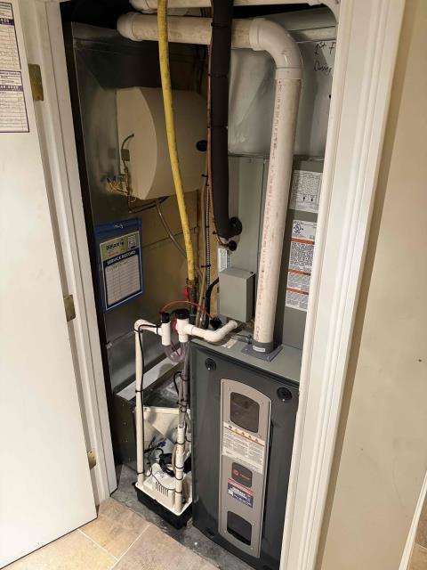 SOLD: 07/01/2025 11:45:40 AM - Best
Best system for performance, comfort, and value.

Installed new trane gas furnace and A/C outdoor. Built new return and supply. Tapped/ caulked return and supply. Adapted flus and gas line. Ran new condensate with ez trap and condensate pump. Adapted to existing vinyl tubing. Adapted high volt and installed new outlet and switch. Reused existing thermostat and wired in low volt with safeties. Flushed line set and connected to new equipment. Installed new A/C outdoor on leveled pad. Installed new disconnect with surge protector and wired into outdoor unit. Cleaned up work area and tested out equipment. Reinstalled existing humidifier on return. 

On first floor system, liquid service valve was leaking nitrogen out of the top when it was closed. Called Nathan to verify. A video of how it was leaking will be uploaded. When the cap was tightened it not longer was leaking. 