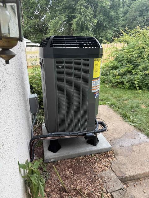 Removed old oil system. Installed new Trane tam air handler and heat pump. Ran 6/2 electrical wire to breaker panel and installed double pole 60 amp breaker. Patched old supply and returns openings in duct and cut to our new duct size. Installed new supply plenum and return drop set up with filter box. Ran new lineset, outdoor, wire and vinyl tubing. Installed ez trap and condensate pump. Installed new Trane link thermostat. Installed heat pump on new pad and snow legs. Installed a rectorseal disconnect. Tested out system and recorded all readings. 

On QA please bring a 3/8 flare cap to cap the oil valve at tank. Customer also mentioned that she needed to find someone to remove the tank, maybe we could get her a quote 