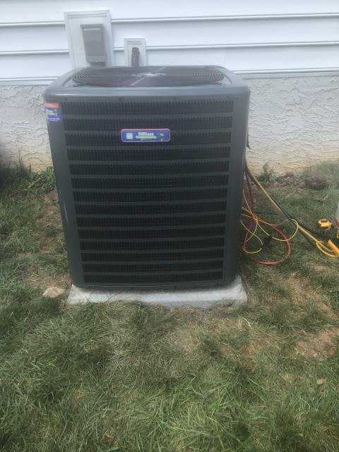 Set new unit in ne auxiliary drain pain on furnace return box. Installed aprilaire 2410 filter rack and connected return to unit. Built custom supply transition. Ran new lineset from indoor unit to outdoor unit. Adapted to existing gas line and leak checked. Ran new condensate drain with Ez trap safety switch to new condensate pump with wet switch in pan. Made high and low voltage connections to unit. Wired safeties in series to break 24v R call to thermostat. Ran new 4” smoke pipe to existing chimney base. 

Set new unit on new pad and leveled. Hung new disconnect box and sealed to wall. Piped in new lineset to unit. Brazed pressure tested evacuated and charged system. Made all high and low voltage connections to unit. Performed all test out procedures cleaned all work areas and reviewed installation with homeowner.