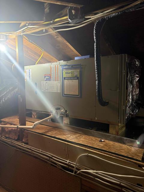 Installed new trans heat pump and indoor air handler. Adapted return and supply. Tapped/caulked return and supply. Insulated duct work. Adapted high volt and installed new 240v switch. Adapted condensate line and installed new ez trap. Placed indoor unit in drain pan with wet switch. Installed new ecobee thermostat and wired in low volt with safeties. Ran new line set and installed new line hide for outside. Installed new heat pump outdoor on leveled pad and snow legs. Installed new disconnect with surge protector and wired into outdoor unit. 

Existing supply trunk was not insulated in anyway. Ran it by Nathan and he told me to make note of it on here. We insulated our pieces but the existing is the same as it was. 