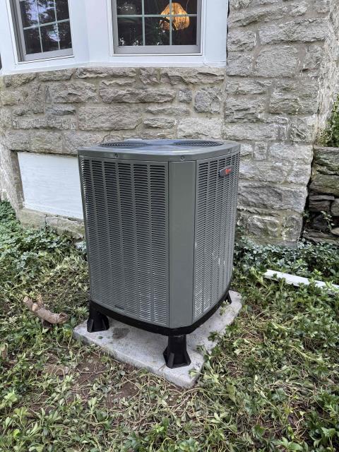 installed new trane tahm airhandler and heat pump outdoor. Built new return and supply. Tapped/caulked return and supply. Ran new power wire and installed new 60amp breaker for air handler. Installed new heat kit and blower surge protector. Installed new condensate line with ez trap and condensate pump. Ran new vinyl tubing from condensate pump to outside. Installed new trane thermostat and wired in low volt with safeties. Reused existing power wire from furnace and installed new outlet for condensate pump. Drilled new line set hole through concrete wall in basement. Ran new line set and connected to new equipment. Installed new trane heat pump on leveled pad and snow legs. Installed new disconnect with surge protector and wired into outdoor unit. Cleaned up work area and tested out equipment. Will have to return to complete ductwork modification and remove oil tank. Customer wanted to pay after we remove both oil tanks and job is complete. 