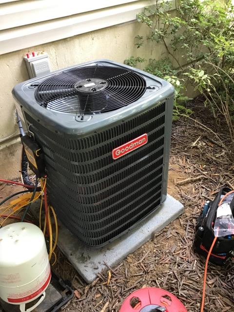 Set new coil on new pizza box on existing furnace. Built custom supply plenum. Ran new lineset from outdoor unit to indoor coil. Adapted to existing gravity drain with new ez trap. Installed new dragonfly board and wired for A2L mitigation. Wired ez trap safety in series to break 24v R call to thermostat.

Set new unit on new pad and leveled. Hung new mars disconnect box with surge protector and sealed to wall. Piped in new lineset to outdoor unit. Brazed pressure tested evacuated and charged system. Made all high and low voltage connections to unit. Performed test out procedures cleaned all work areas and reviewed installation with homeowner.