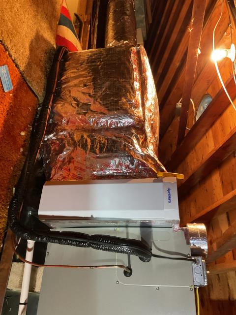 Installed new Trane air handler in a new auxiliary drain pan.installed a new Aprileair filter box on the return. Adapted to supply and return ductwork. Re wrap supply duct work and return box with new insulation. Installed a new eztrap and wet switch for the condensation drain. Installed a new 240v switch. Installed a new ecobee light thermostat with a new 18/8 wire. Installed new breaker for the air handler in the sub panel. 

Installed new Trane heat pump on a new concrete pad and new heat pump legs. Installed new tan line hide and ran new refrigeration line set from outdoor unit to indoor unit. Brazed all connections and pressure tested to 350psi and leak checked all connections before evacuating system down below 500 microns. Installed a new rectorseal disconnect with built in surge protector.