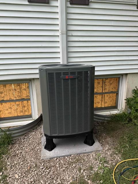 Installed new Trane TAM air handler with Trane link thermostat and 10 kw heat kit. Adapted to existing electrical and metal. Installed unit in 30x60 pan. Installed EZ Trap, wet switch and blower surge protector. 

Installed new Trane 3 ton heat pump. Installed on 8” snow legs and new pad. Installed rectorseal power monitoring disconnect. Replaced lineset and reused line hide. 