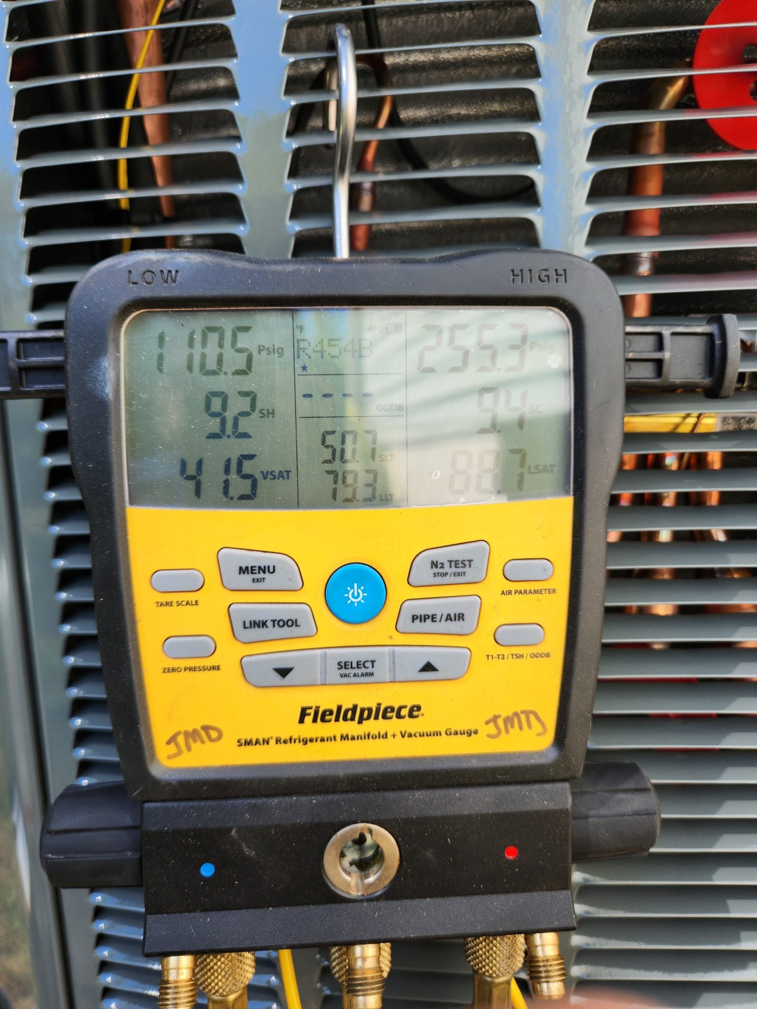 S ew t new unit on new return box and installed new drop. Installed new trane filter rack and adapted to Supply. Adapted existing lineset to unit. Made all high and low voltage connections to unit installed new 10kw heat kit. Ran new condensate drain with ez trap to new condensate pump. Wired all safeties in series to break 24v R call to thermostat.
Set new unit on new pad and leveled. Hung new rectoeseal disconnect on wall. Adapted lineset to new unit. Brazed pressure tested evacuated and charged system . Made all high and low voltage connections to unit. Performed all test out procedures cleaned all work areas and reviewed installation with homeowner. S ew t new unit on new return box and installed new drop. Installed new trane filter rack and adapted to Supply. Adapted existing lineset to unit. Made all high and low voltage connections to unit installed new 10kw heat kit. Ran new condensate drain with ez trap to new condensate pump. Wired all safeties in series to break 24v R call to thermostat.
Set new unit on new pad and leveled. Hung new rectoeseal disconnect on wall. Adapted lineset to new unit. Brazed pressure tested evacuated and charged system . Made all high and low voltage connections to unit. Performed all test out procedures cleaned all work areas and reviewed installation with homeowner.