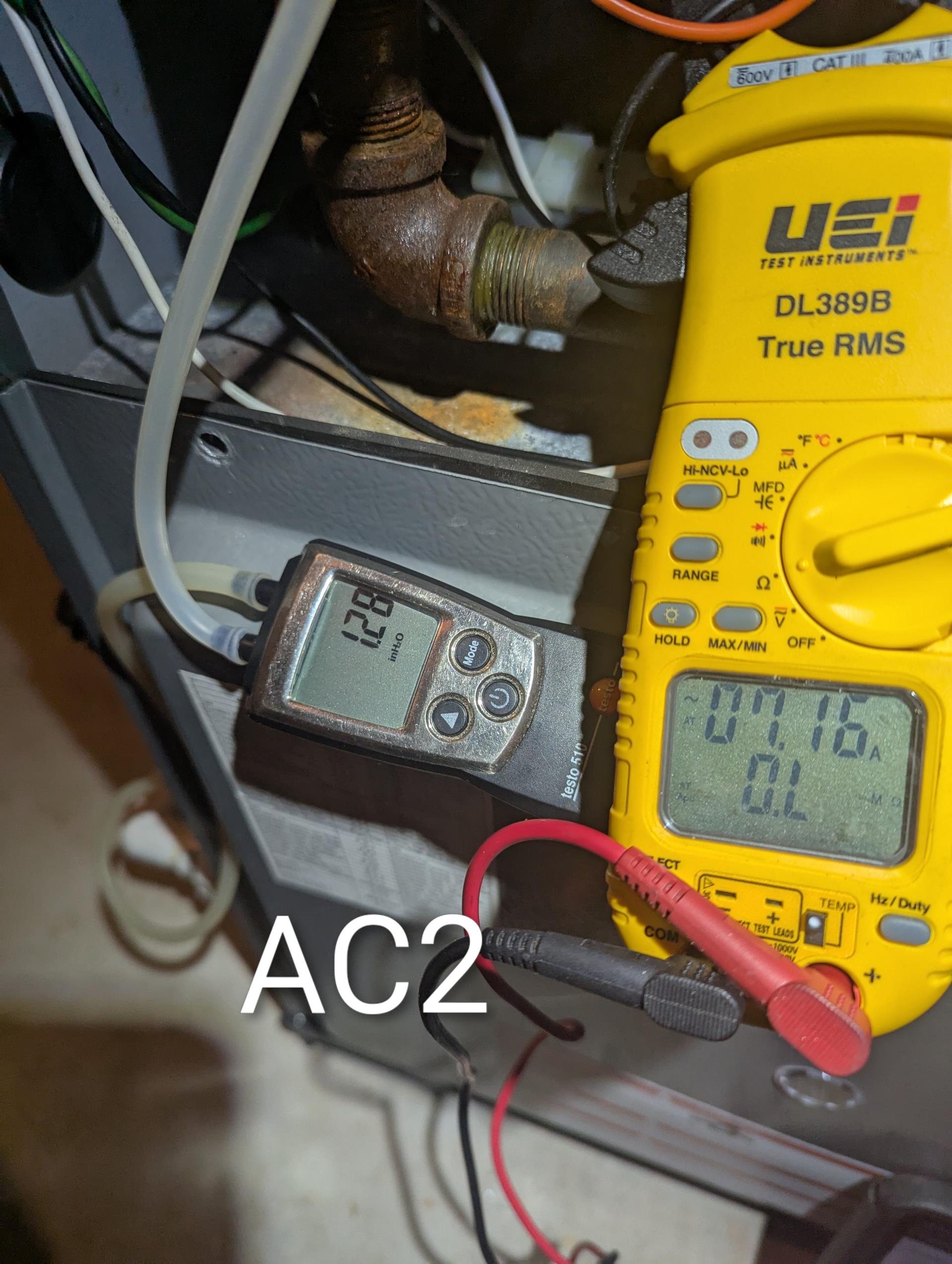 Completed AC tune up for 4 Ton Amana AC system
* Bryan changes his own filter and humidifier pad
Indoor and outdoor coils in good condition
Inspected wiring, controls, electric motors and components; left estimates for surge protectors
Measured temperature split and static pressure
Inspected drains; clears EZ trap, tested pump; added treatment tabs to drain pan. Also left estimate for wet switch, additional water safety device. Will shut down equipment if water is detected on floor near equipment
Checked integrity of compressor motor (mega ohm test)
Assessed refrigerant charge checked pressures.
AC system operating well at this time.
Completed heat tune up for 100,000 BTU furnace
Completed heat tune up for natural gas furnace.
Inspected heat exchanger, burners, flue pipe, inducer assembly and hoses
Inspected hot surface ignitor and verified resistance with meter
Cleaned flame sensor and verified flame rectification circuit
Measured temperature rise and static pressure
Che Completed AC tune up for 4 Ton Amana AC system
* Bryan changes his own filter and humidifier pad
Indoor and outdoor coils in good condition
Inspected wiring, controls, electric motors and components; left estimates for surge protectors
Measured temperature split and static pressure
Inspected drains; clears EZ trap, tested pump; added treatment tabs to drain pan. Also left estimate for wet switch, additional water safety device. Will shut down equipment if water is detected on floor near equipment
Checked integrity of compressor motor (mega ohm test)
Assessed refrigerant charge checked pressures.
AC system operating well at this time.
Completed heat tune up for 100,000 BTU furnace
Completed heat tune up for natural gas furnace.
Inspected heat exchanger, burners, flue pipe, inducer assembly and hoses
Inspected hot surface ignitor and verified resistance with meter
Cleaned flame sensor and verified flame rectification circuit
Measured temperature rise and static pressure
Che