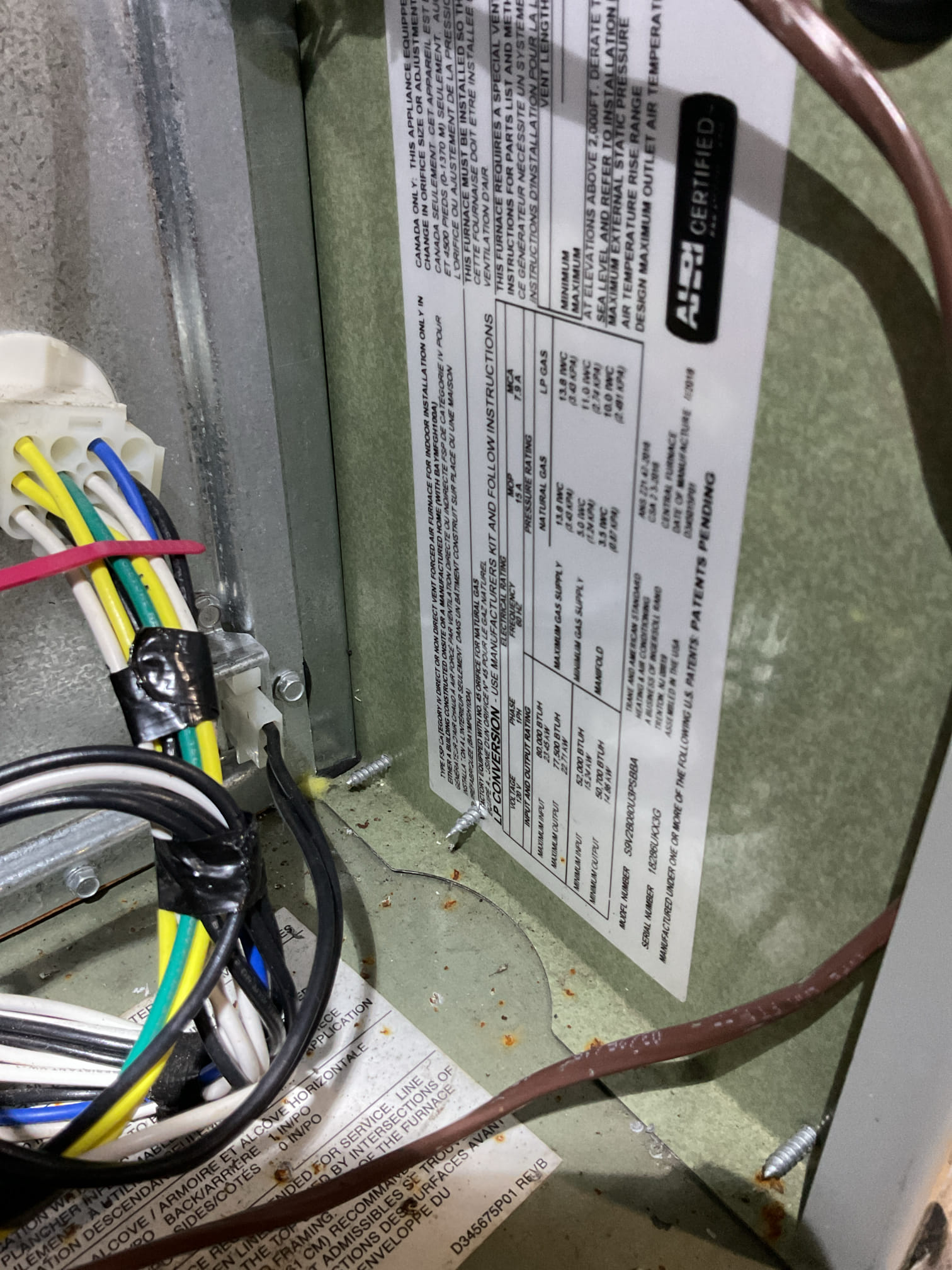 Gas furnace tuneup on a 90% furnace .
Checked the air filter and replaced 413 supplied by the customer . I Checked the wiring connections and the voltages . Flushed the drain lines and furnace traps and inspected the condensate pump. Inspected the burners and flame sensors and cleaned .
( I did recommend in replacing the burner tubes , they are waring and effecting system efficiency).
I Inspected the flue pipes for leaks and bellies. checked the thermostat in heating mode and checked the gas pressures and the furnace safeties and checked heat pump operation . I checked the motor amps on the inducer operation and blower motors. Took indoor heat temp rise and tested for combustion on the system. The furnace is working order at this time of service.
Gas furnace tuneup on a 90% furnace .
Checked the air filter and replaced 413 supplied by the customer . I Checked the wiring connections and the voltages . Flushed the drain lines and furnace traps and inspected the condensate pump. Inspected the burners and flame sensors and cleaned .
( I did recommend in replacing the burner tubes , they are waring and effecting system efficiency).
I Inspected the flue pipes for leaks and bellies. checked the thermostat in heating mode and checked the gas pressures and the furnace safeties and checked heat pump operation . I checked the motor amps on the inducer operation and blower motors. Took indoor heat temp rise and tested for combustion on the system. The furnace is working order at this time of service.