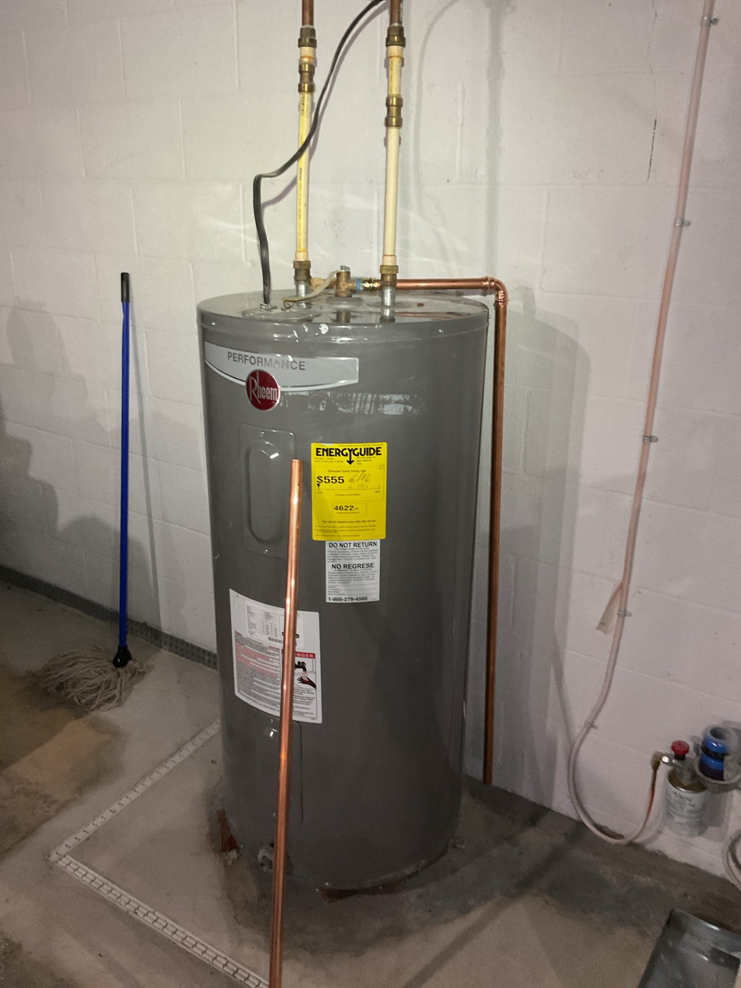 *Created new call to complete work as agreed to in previous invoice/appointment from earlier today.

Cut out improperly installed T+P relief valve piping and installed new. 
Pipe is now in copper 3-5” from floor.

*Very important: I informed homeowners that they have a spin-on oil filter and that in future oil tune up visits there will be an additional charge for this filter. Approximately $80-$120. 

Collected payment today. 
