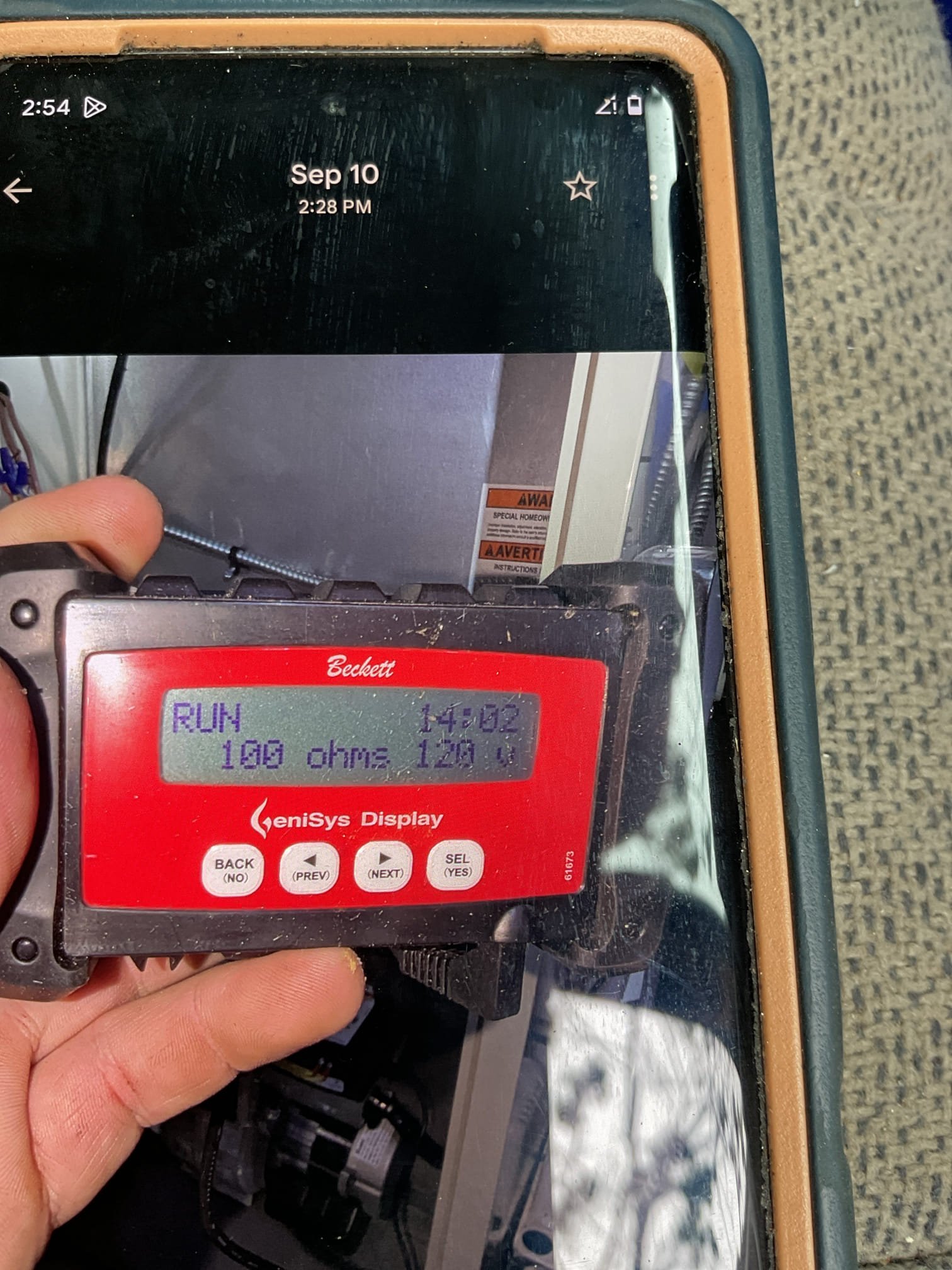 Completed Oil Heat tune up:

Bosch heat pump inverter W
Spirit low-boy oil furnace 105,000 BTU

Cleaned washable filters. Vacuumed. Not terribly dirty.
Cleaned flues and heat exchanger, very little soot or debris 
New GarBer Spin on oil filter, strainer is clean, new .75 80°A nozzle.
Inspected cad cell eye, electrodes, air band and shutter, tiger loop.
Verified pump pressure 
Inspected wiring, controls, electric motors and components. Set post-run time for burner to 30 seconds @ primary control 
Measured temperature rise.

Smoke, draft and combustion tests: Pass

Water heater T+P valve is piped facing up. This is a safety hazard. Needs to be piped to the floor. Left estimate to address this. Pipe it correctly in copper to the floor. 

Left estimate for single UV light to be installed directly over 

Oil furnace operating well at this time 
Repipe T+P valve piping to floor