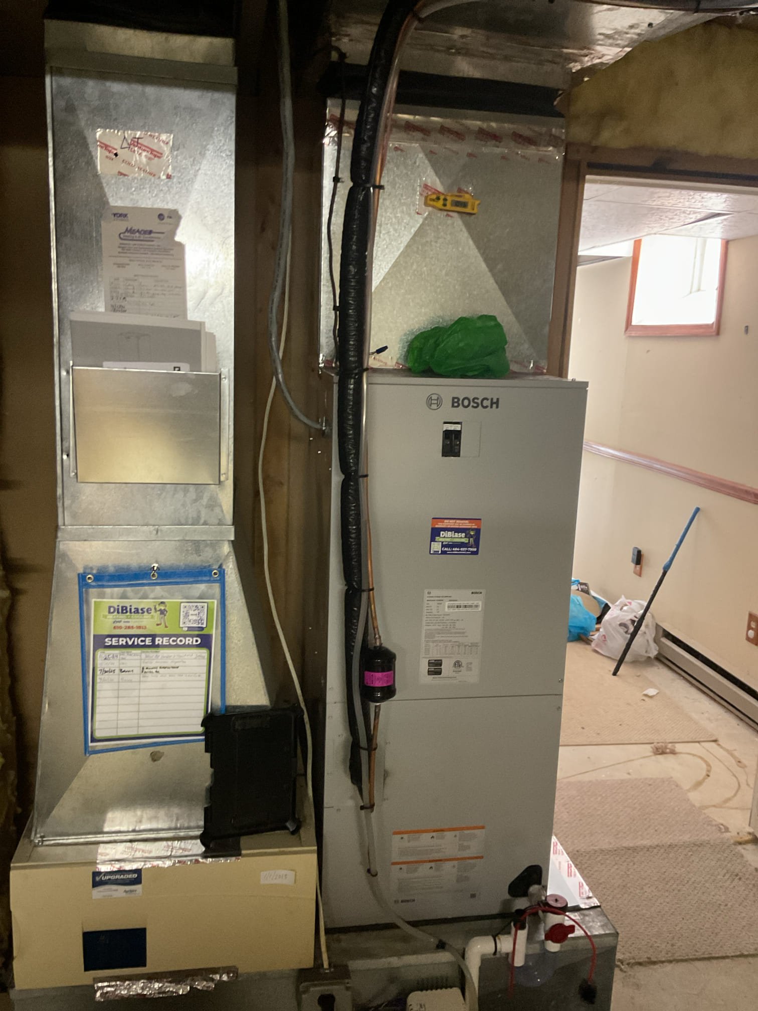 Completed heat tune up 3 ton heat pump with 10KW electric heat kit.

Dan replaces filter every year.
Indoor and outdoor coils in good condition.
Inspected wiring, controls, electric motors: Outdoor unit has surge protection. Indoor does not. Left estimate for this surge protector.
Confirmed proper amp draw of heat kit: 10KW 40A Good
Current thermostat doesn’t have input for outdoor temperature so on the winter the electric heat is energized based off of 3° “droop” which means electric heat will run when room temperature drops 3° below set point. A smart thermostat would allow for control of electric heat use based on outdoor temperature. Left estimate for Ecobee Smart thermostat. 
Measured temperature rise.
Verified refrigerant charge and pressures 

System operating well at this time. 